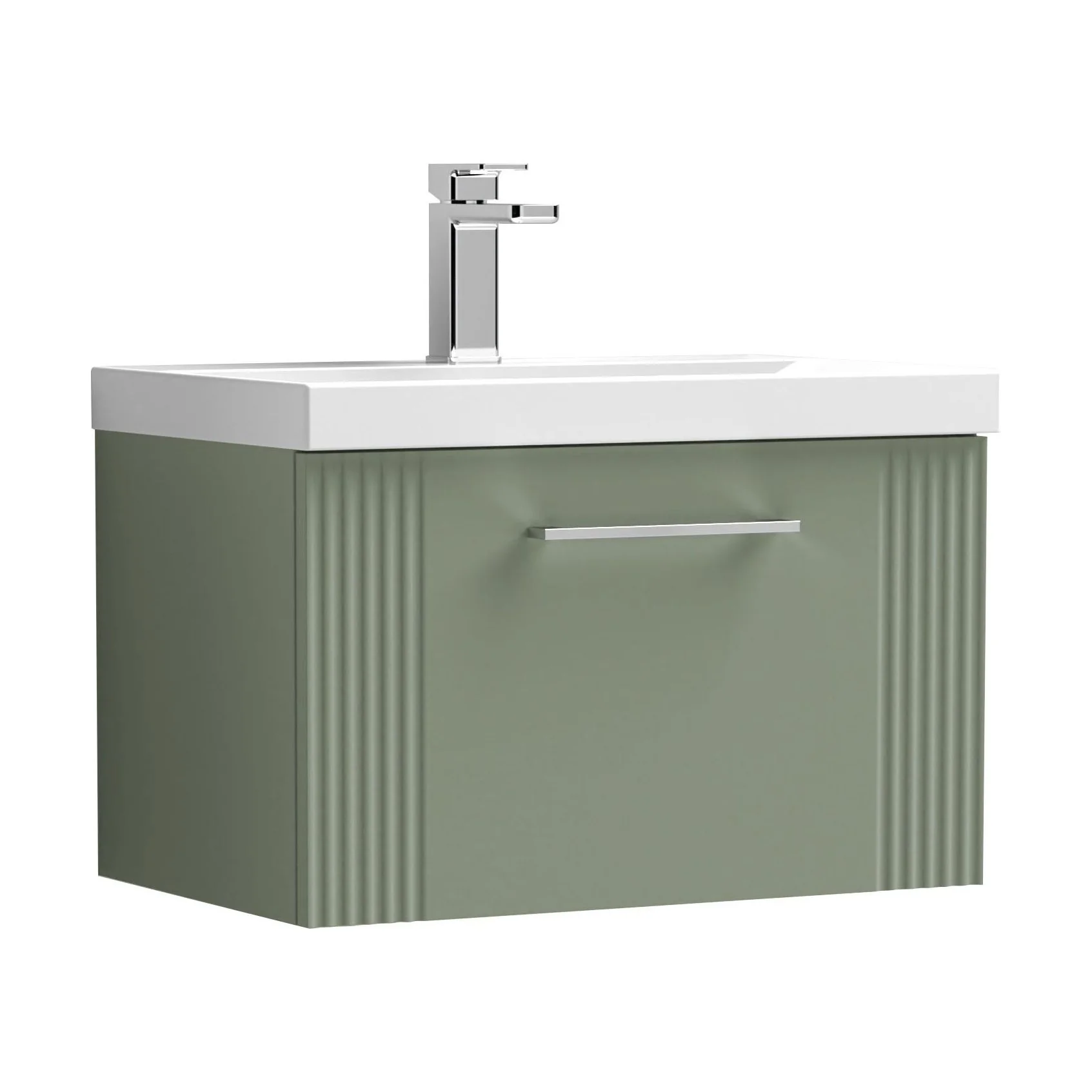 Belvide Partial Fluted 1 Drawer Wall Hung Vanity Unit with Mid-Edge 1 Tap Hole Ceramic Basin - Image 74