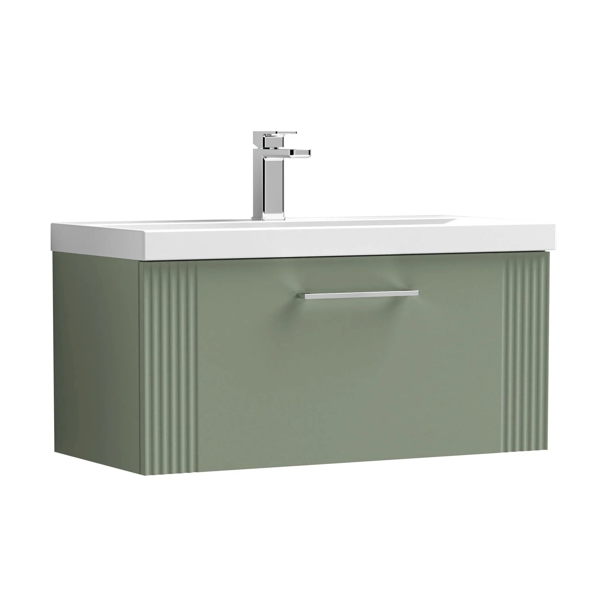 Belvide Partial Fluted 1 Drawer Wall Hung Vanity Unit with Mid-Edge 1 Tap Hole Ceramic Basin - Image 75