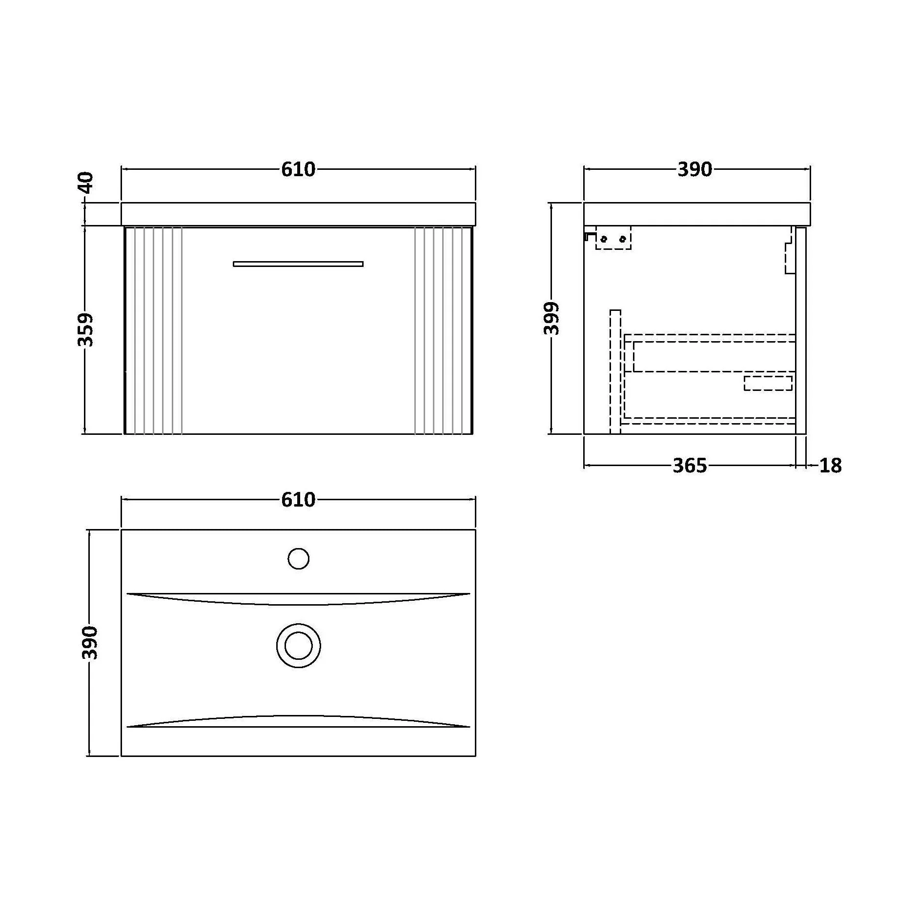 Belvide Partial Fluted 1 Drawer Wall Hung Vanity Unit with Mid-Edge 1 Tap Hole Ceramic Basin - Image 77