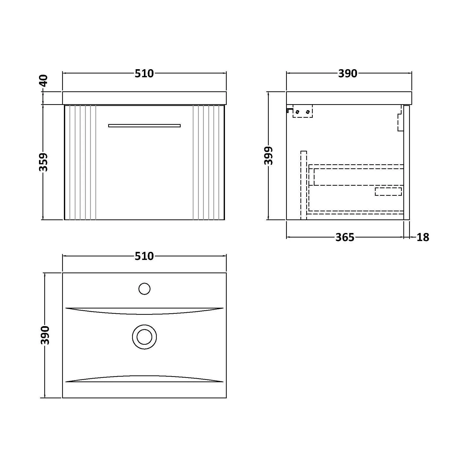 Belvide Partial Fluted 1 Drawer Wall Hung Vanity Unit with Mid-Edge 1 Tap Hole Ceramic Basin - Image 82