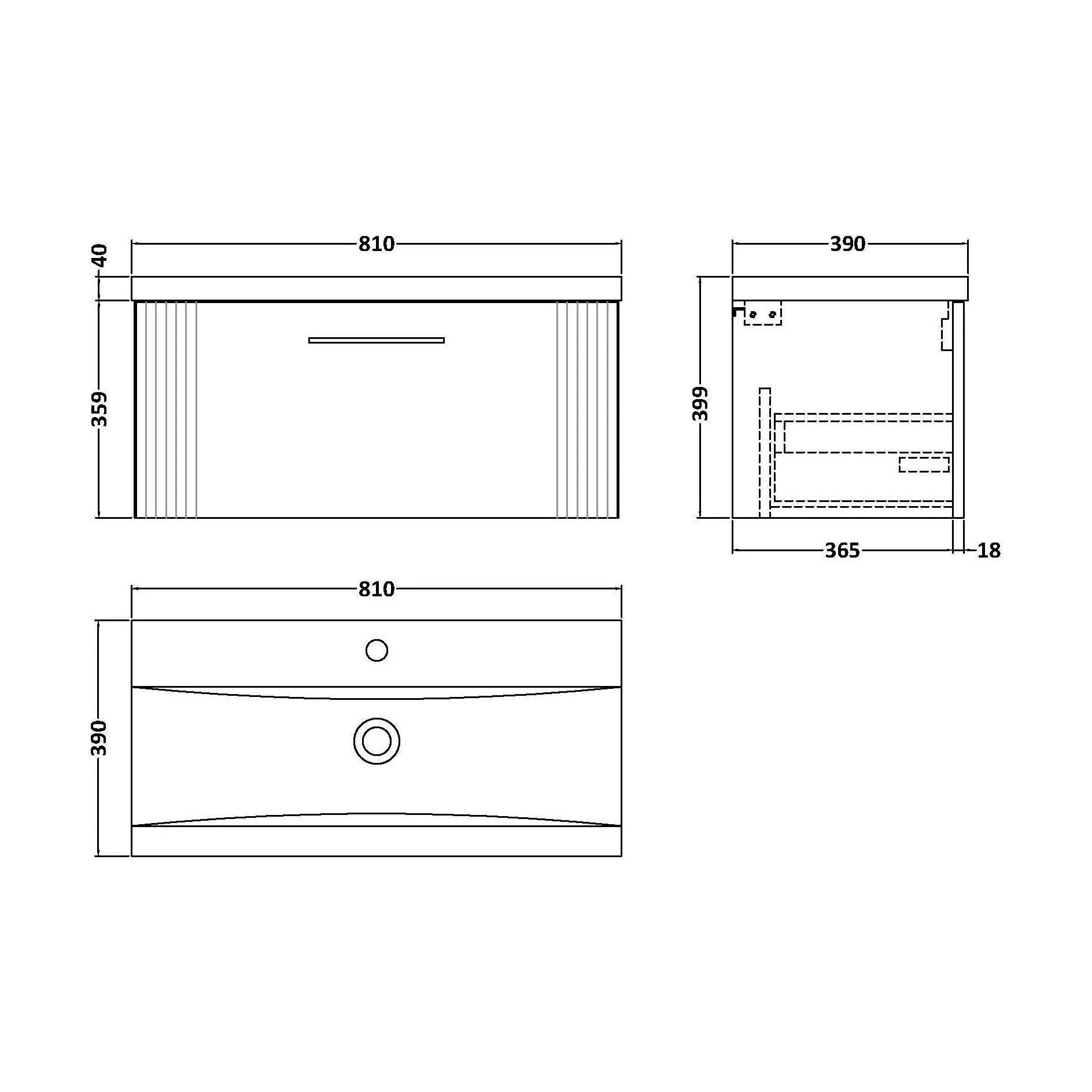 Belvide Partial Fluted 1 Drawer Wall Hung Vanity Unit with Mid-Edge 1 Tap Hole Ceramic Basin - Image 84