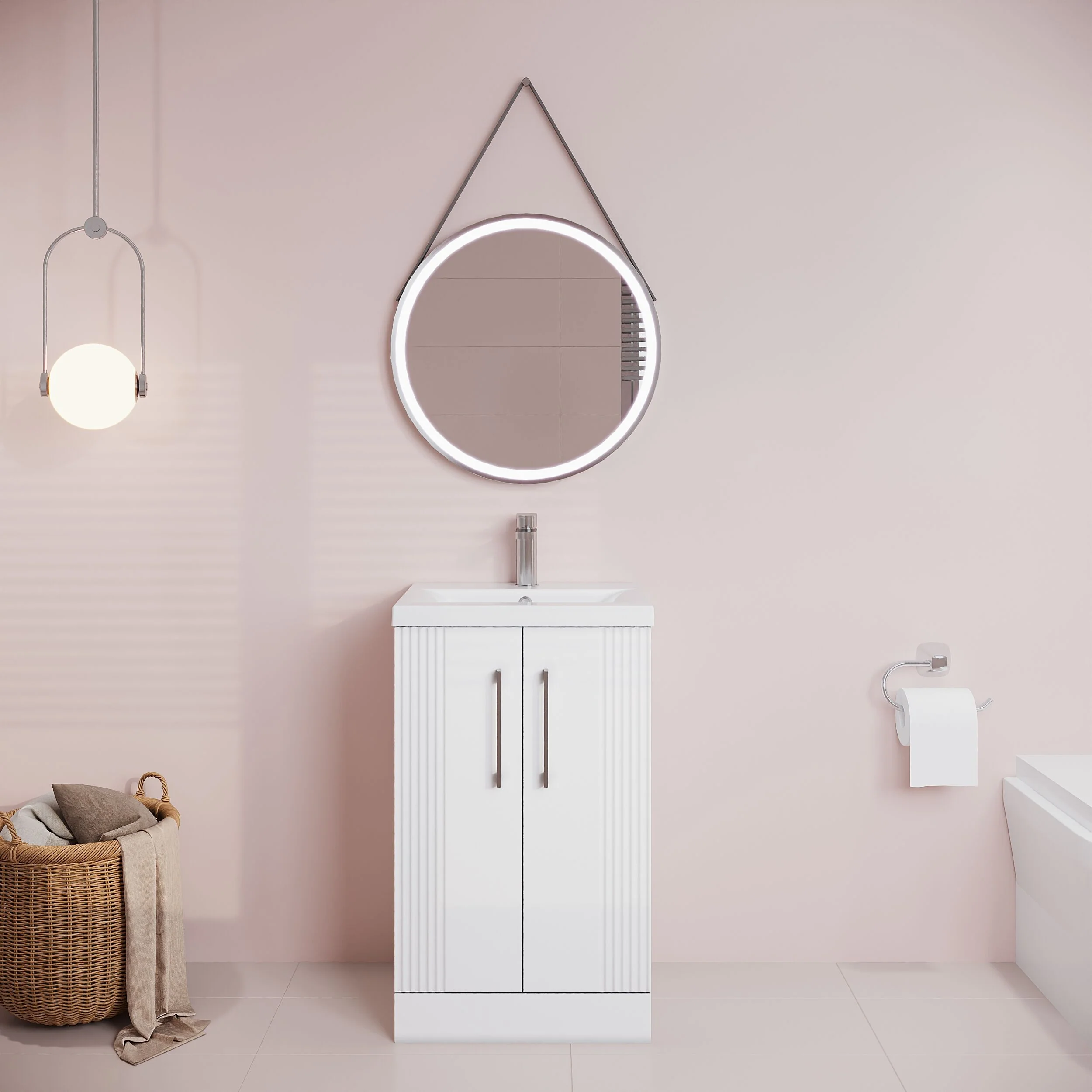 Belvide Partial Fluted 2 Door Floor Standing Vanity Unit with Mid-Edge 1 Tap Hole Ceramic Basin - Image 11