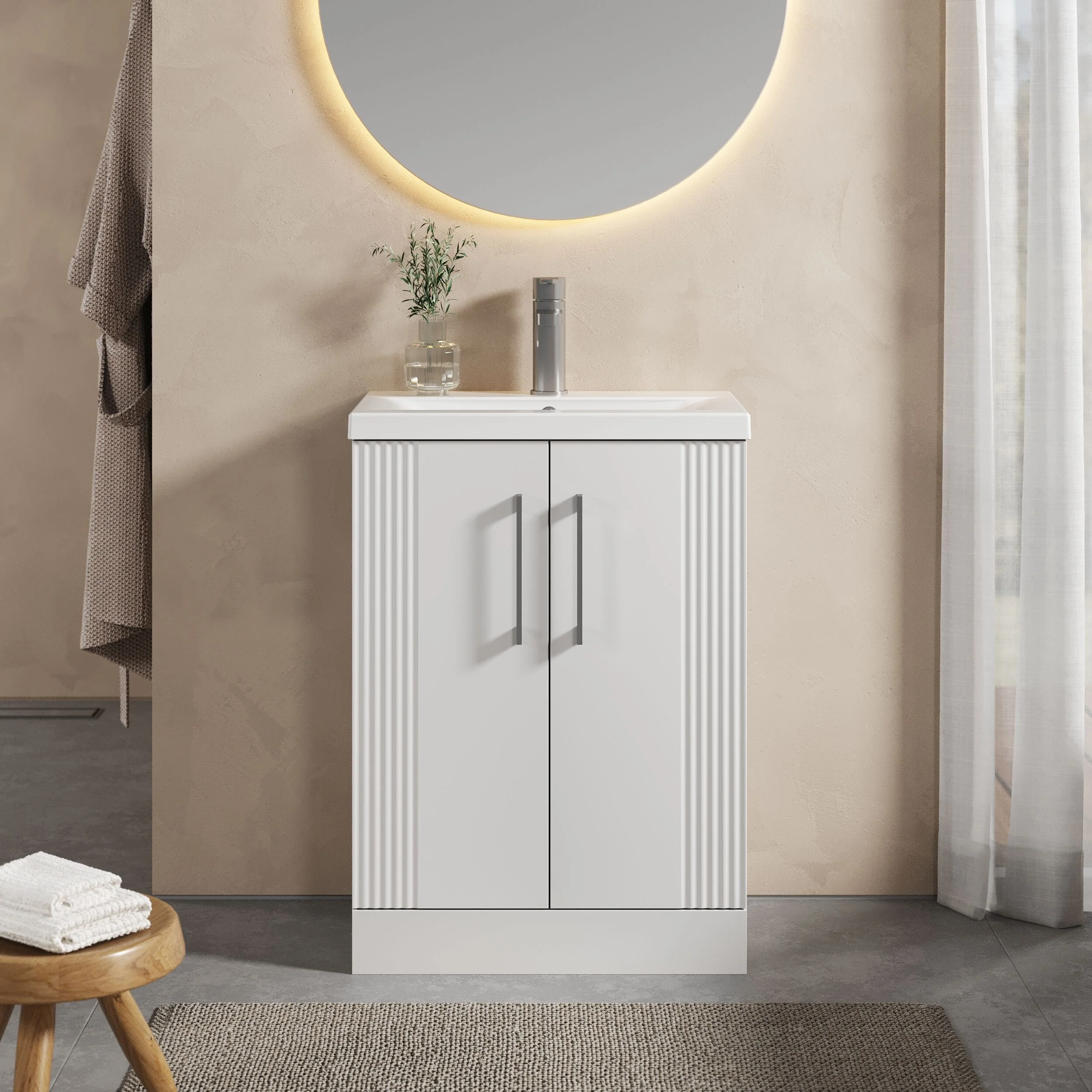 Belvide Partial Fluted 2 Door Floor Standing Vanity Unit with Mid-Edge 1 Tap Hole Ceramic Basin - Image 12