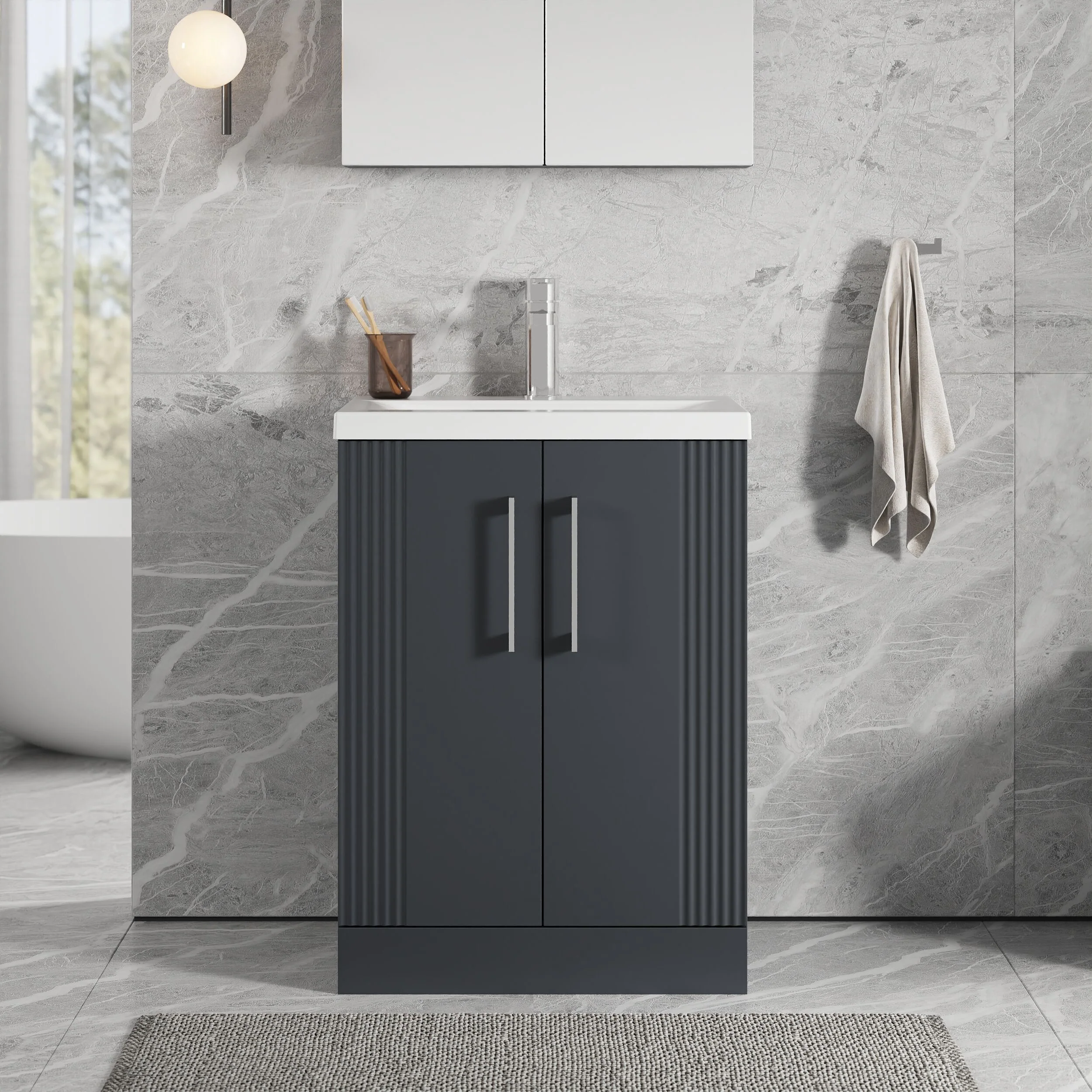 Belvide Partial Fluted 2 Door Floor Standing Vanity Unit with Mid-Edge 1 Tap Hole Ceramic Basin - Image 14
