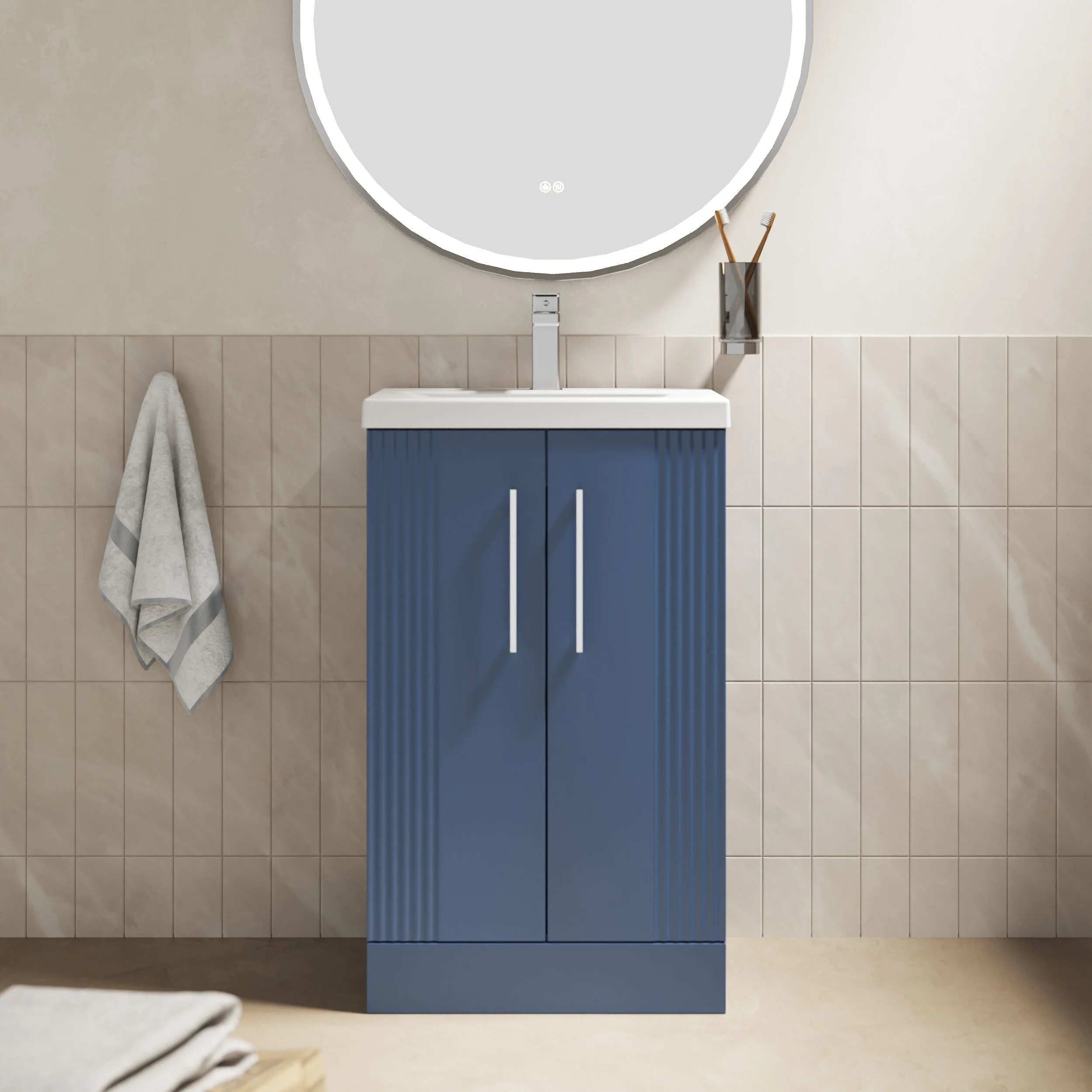 Belvide Partial Fluted 2 Door Floor Standing Vanity Unit with Mid-Edge 1 Tap Hole Ceramic Basin - Image 17