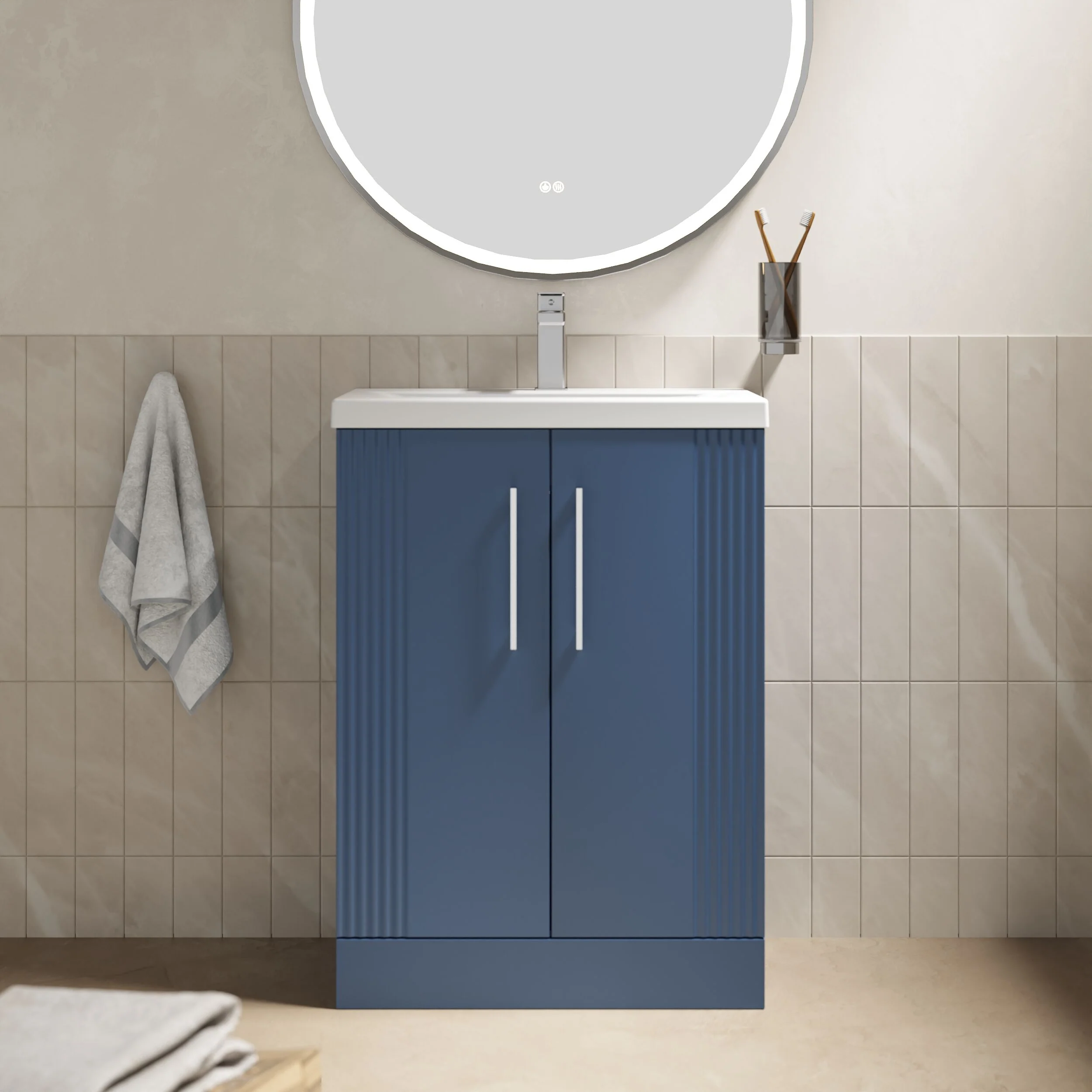 Belvide Partial Fluted 2 Door Floor Standing Vanity Unit with Mid-Edge 1 Tap Hole Ceramic Basin - Image 18