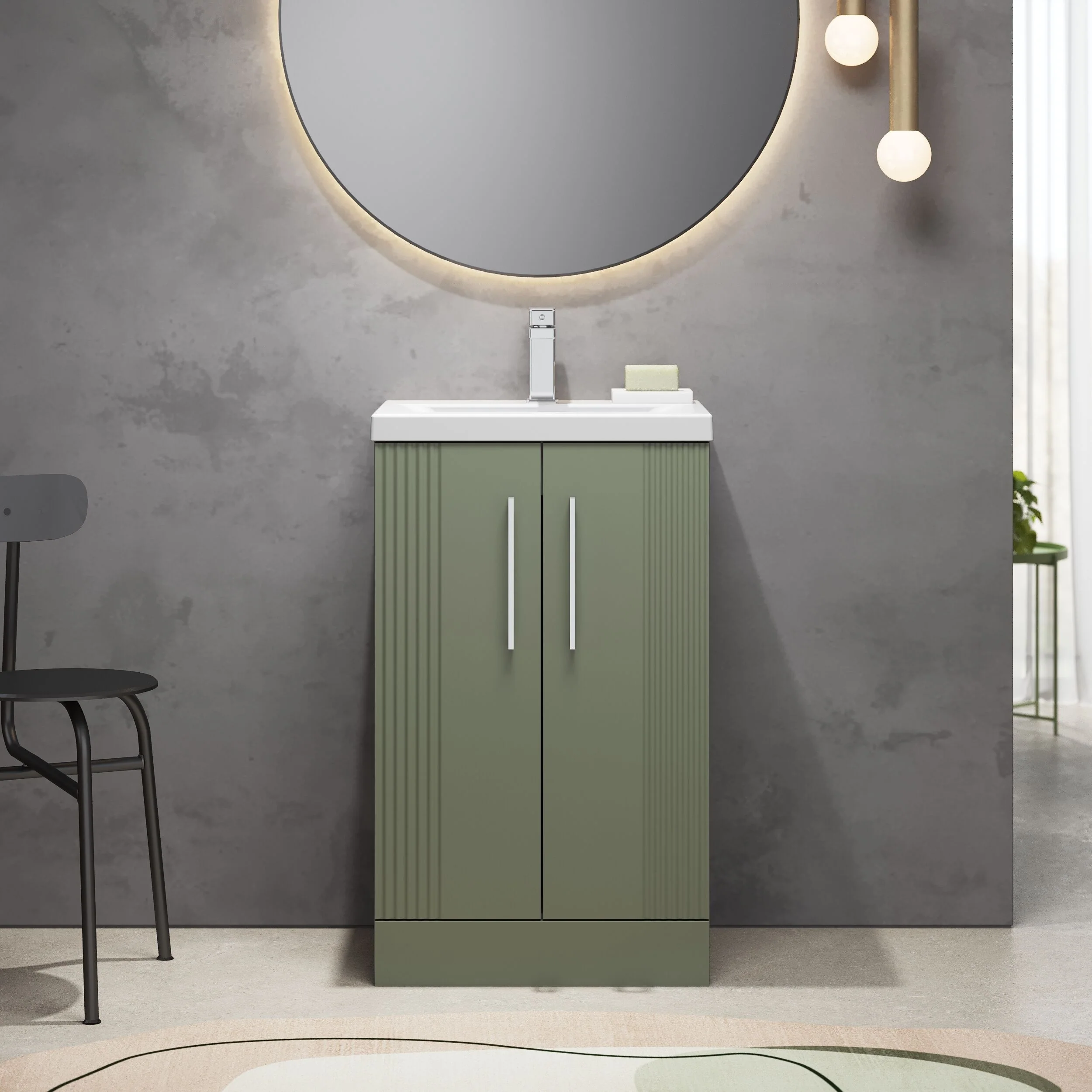 Belvide Partial Fluted 2 Door Floor Standing Vanity Unit with Mid-Edge 1 Tap Hole Ceramic Basin - Image 19