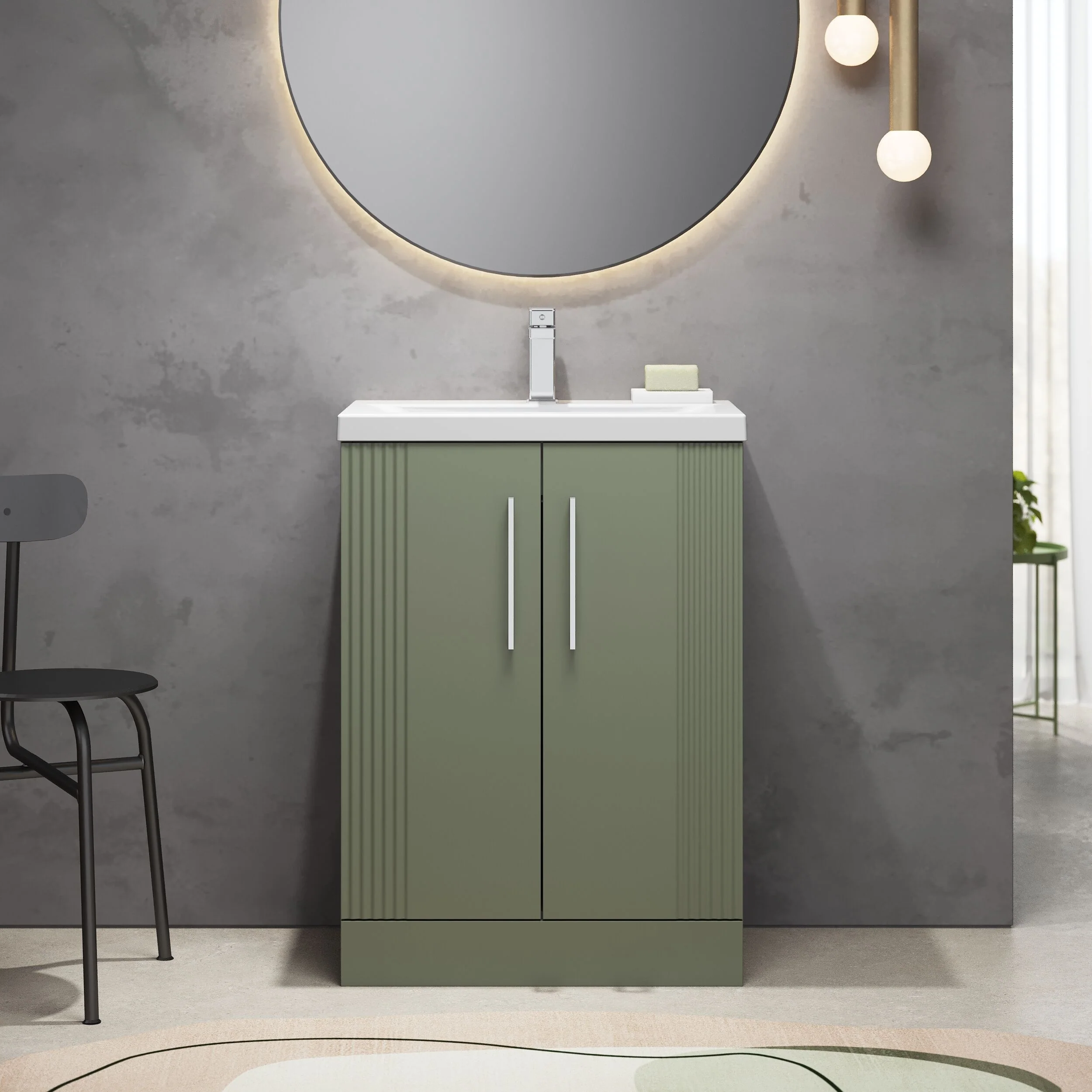 Belvide Partial Fluted 2 Door Floor Standing Vanity Unit with Mid-Edge 1 Tap Hole Ceramic Basin - Image 20