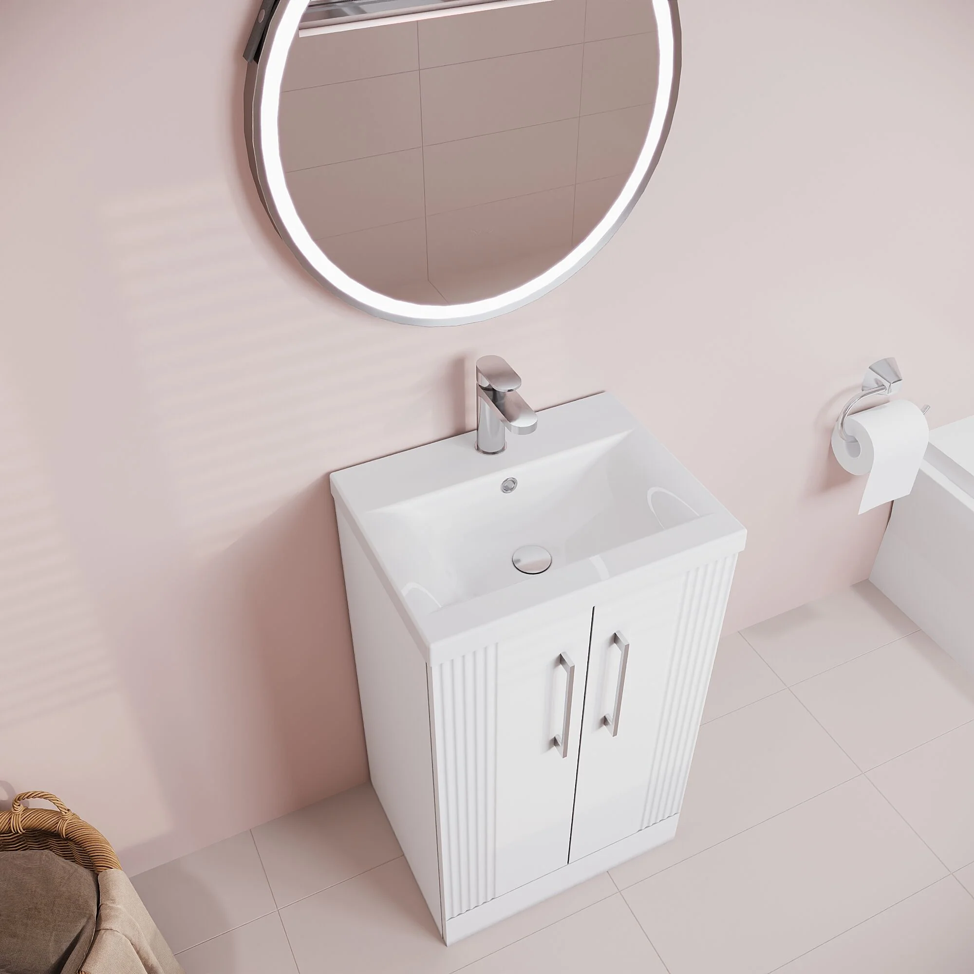 Belvide Partial Fluted 2 Door Floor Standing Vanity Unit with Mid-Edge 1 Tap Hole Ceramic Basin - Image 21
