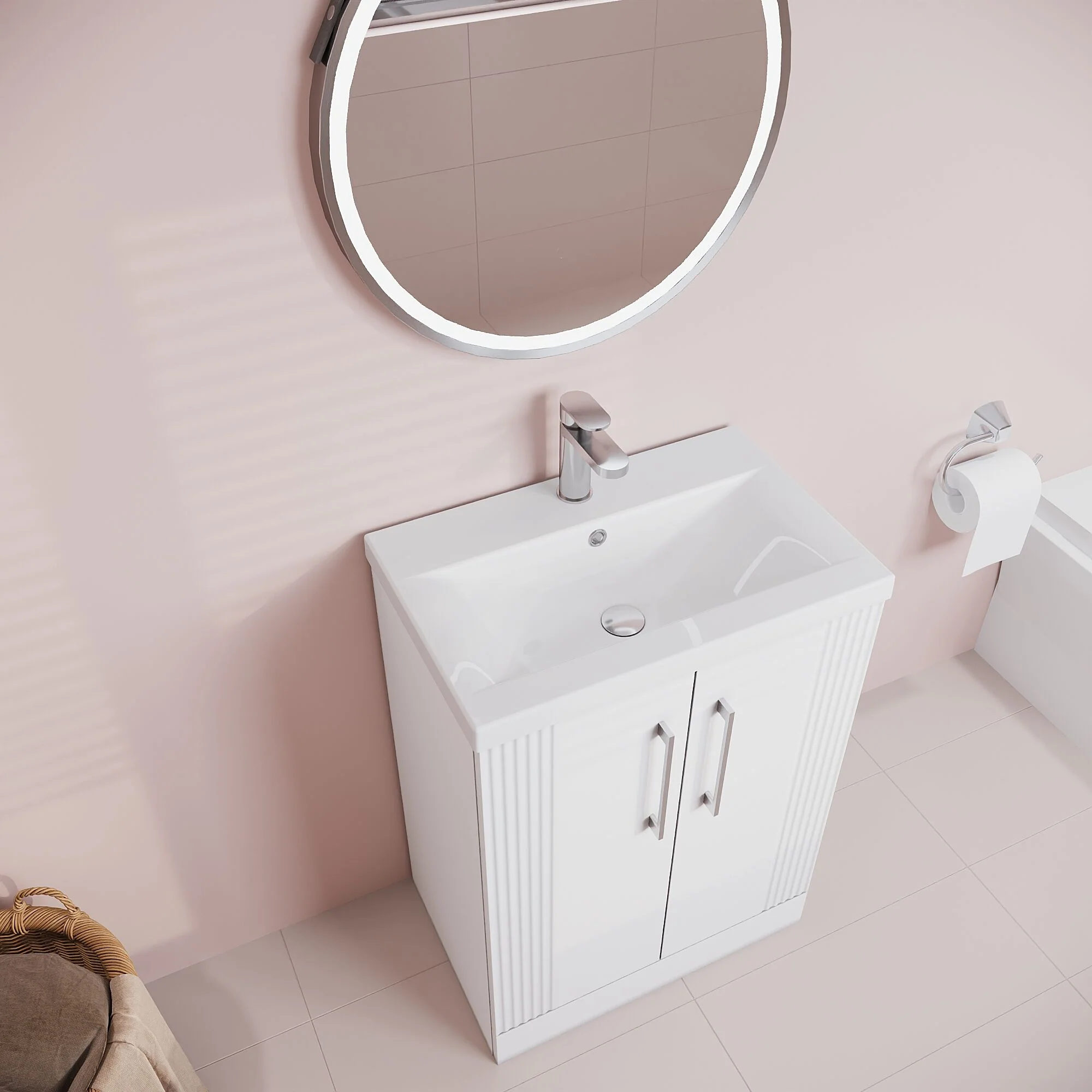 Belvide Partial Fluted 2 Door Floor Standing Vanity Unit with Mid-Edge 1 Tap Hole Ceramic Basin - Image 22