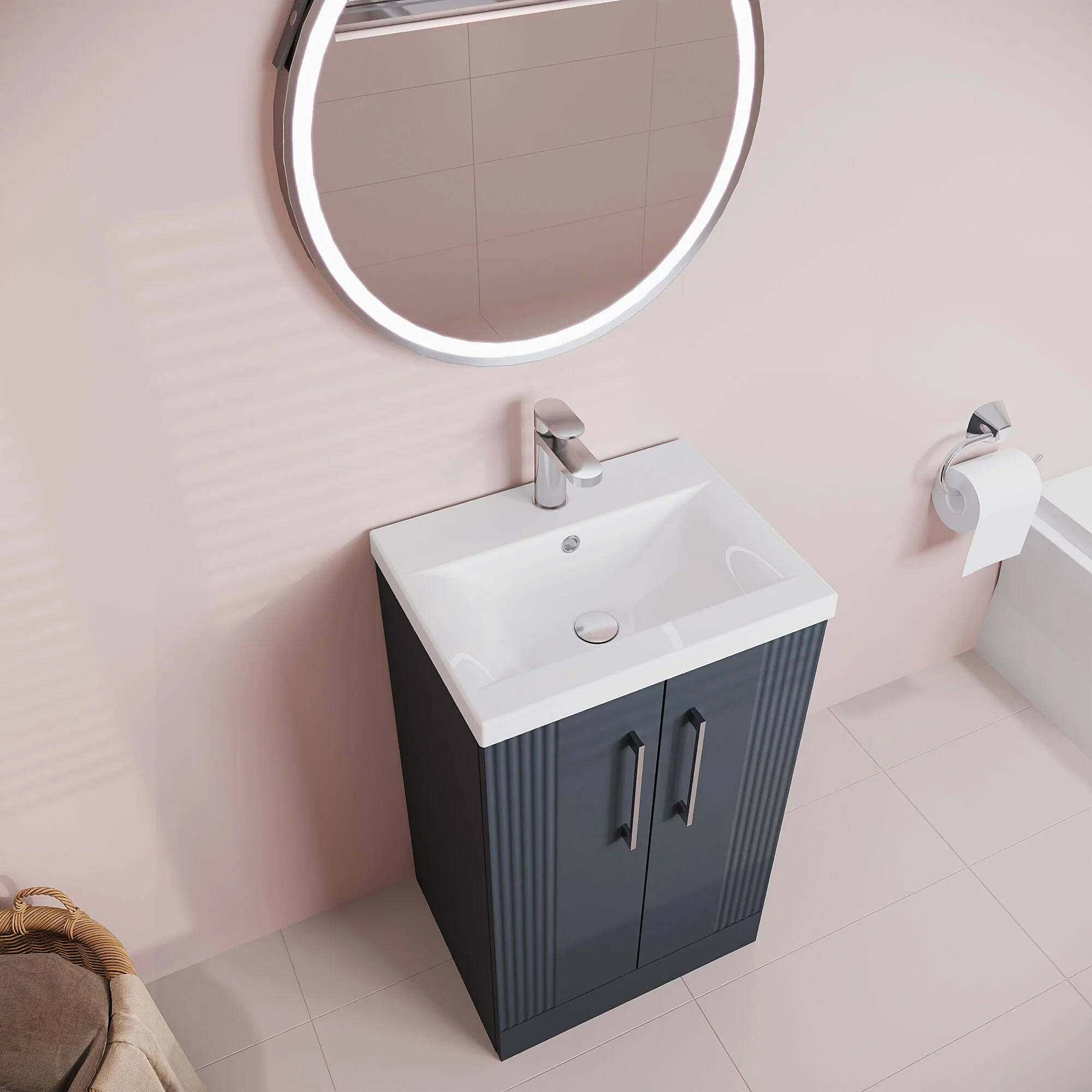 Belvide Partial Fluted 2 Door Floor Standing Vanity Unit with Mid-Edge 1 Tap Hole Ceramic Basin - Image 23