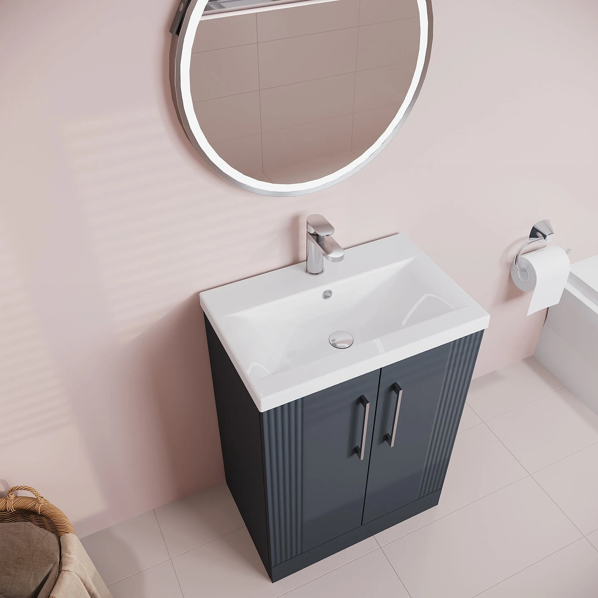 Belvide Partial Fluted 2 Door Floor Standing Vanity Unit with Mid-Edge 1 Tap Hole Ceramic Basin - Image 24