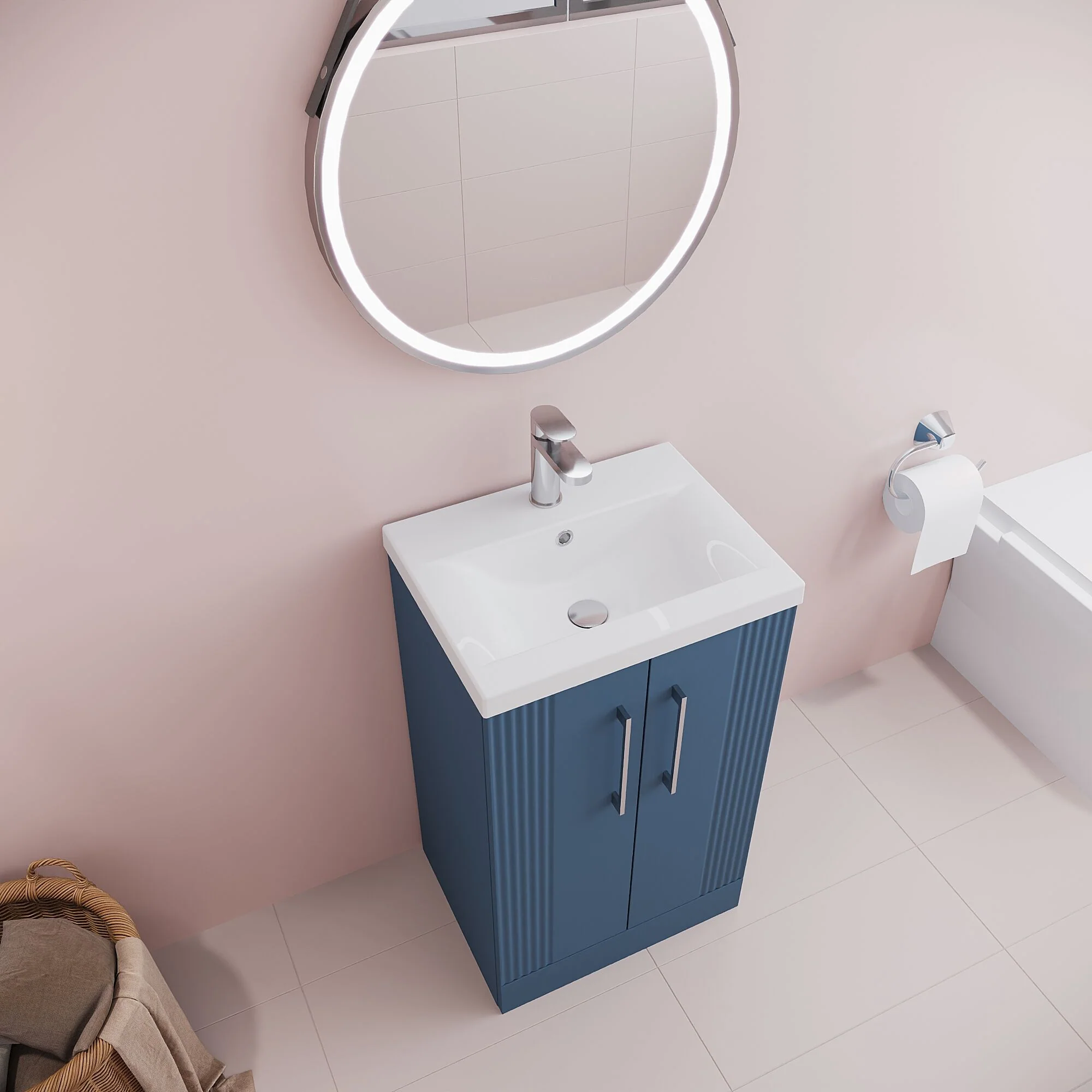 Belvide Partial Fluted 2 Door Floor Standing Vanity Unit with Mid-Edge 1 Tap Hole Ceramic Basin - Image 27