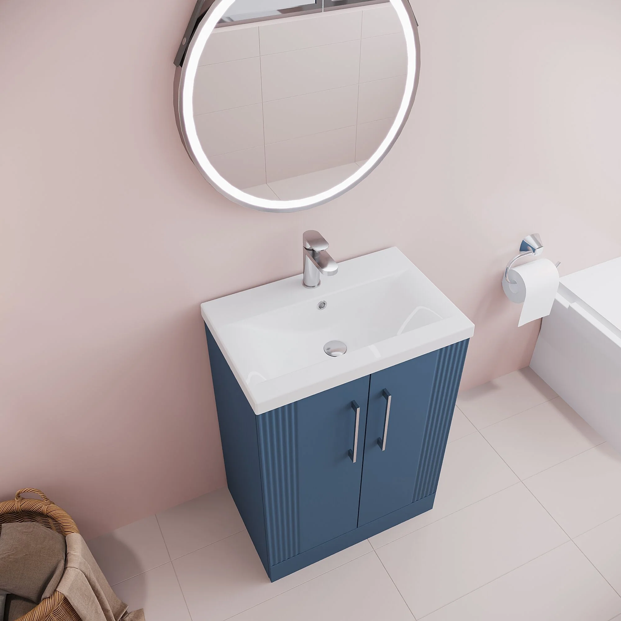 Belvide Partial Fluted 2 Door Floor Standing Vanity Unit with Mid-Edge 1 Tap Hole Ceramic Basin - Image 28