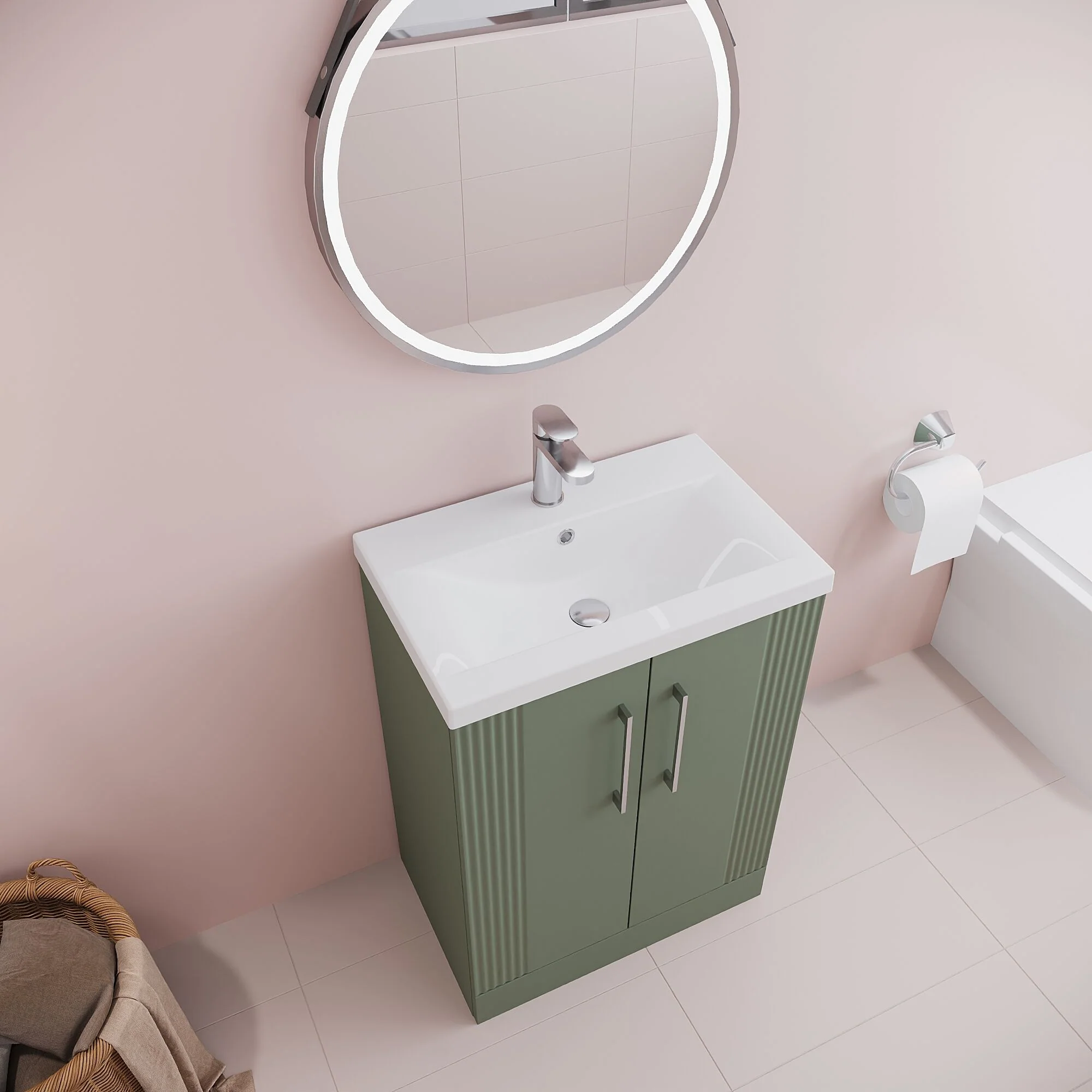 Belvide Partial Fluted 2 Door Floor Standing Vanity Unit with Mid-Edge 1 Tap Hole Ceramic Basin - Image 30