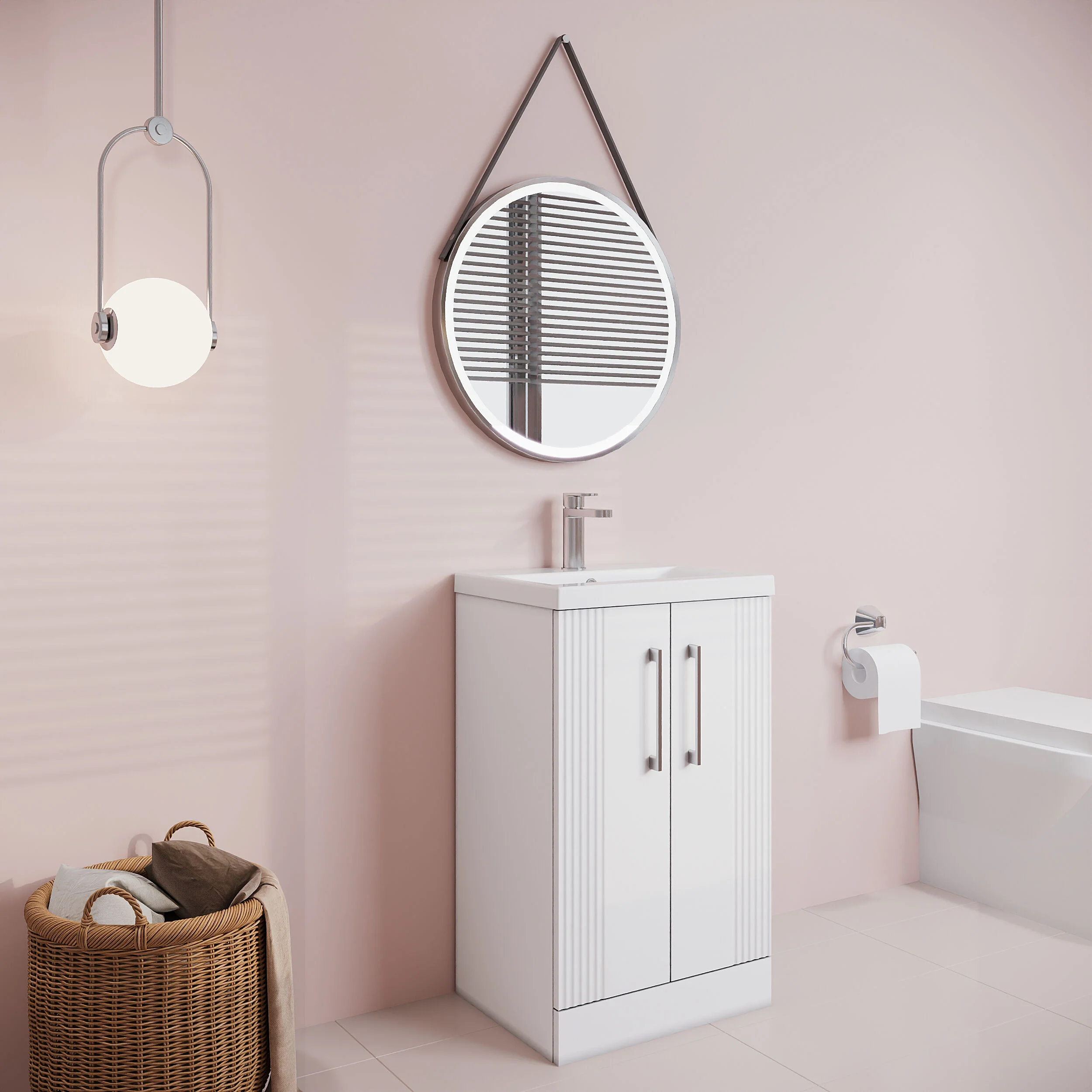 Belvide Partial Fluted 2 Door Floor Standing Vanity Unit with Mid-Edge 1 Tap Hole Ceramic Basin - Image 31