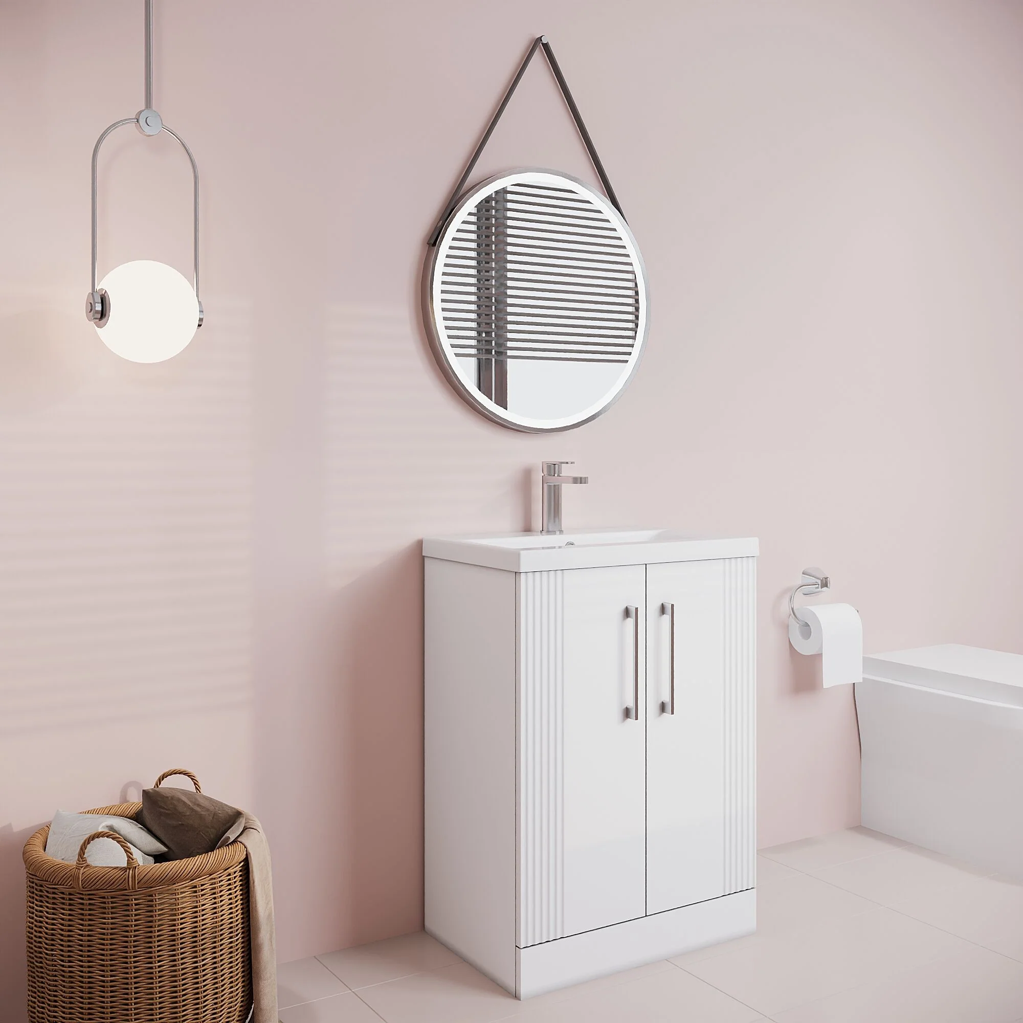 Belvide Partial Fluted 2 Door Floor Standing Vanity Unit with Mid-Edge 1 Tap Hole Ceramic Basin - Image 32