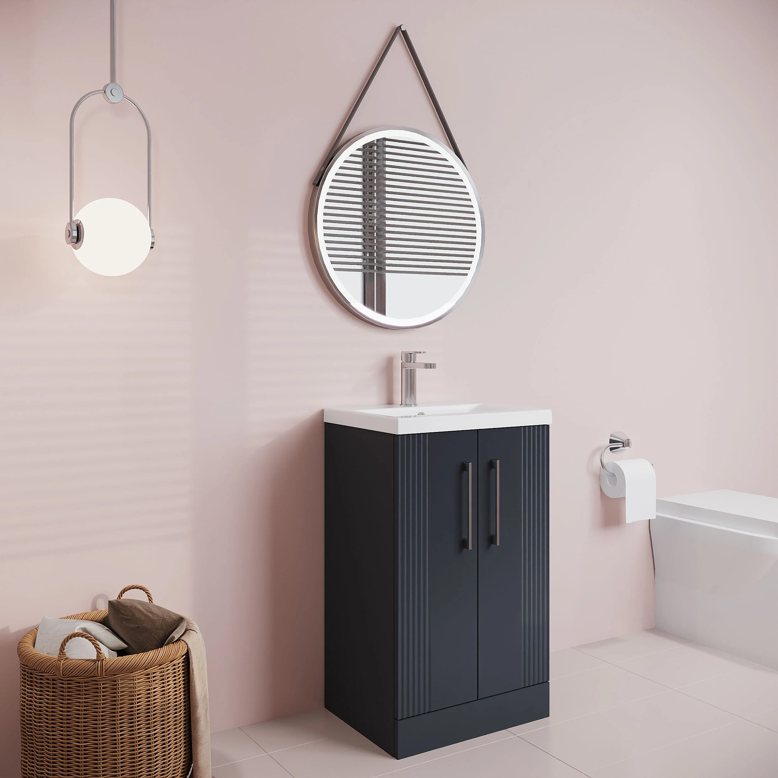 Belvide Partial Fluted 2 Door Floor Standing Vanity Unit with Mid-Edge 1 Tap Hole Ceramic Basin - Image 33