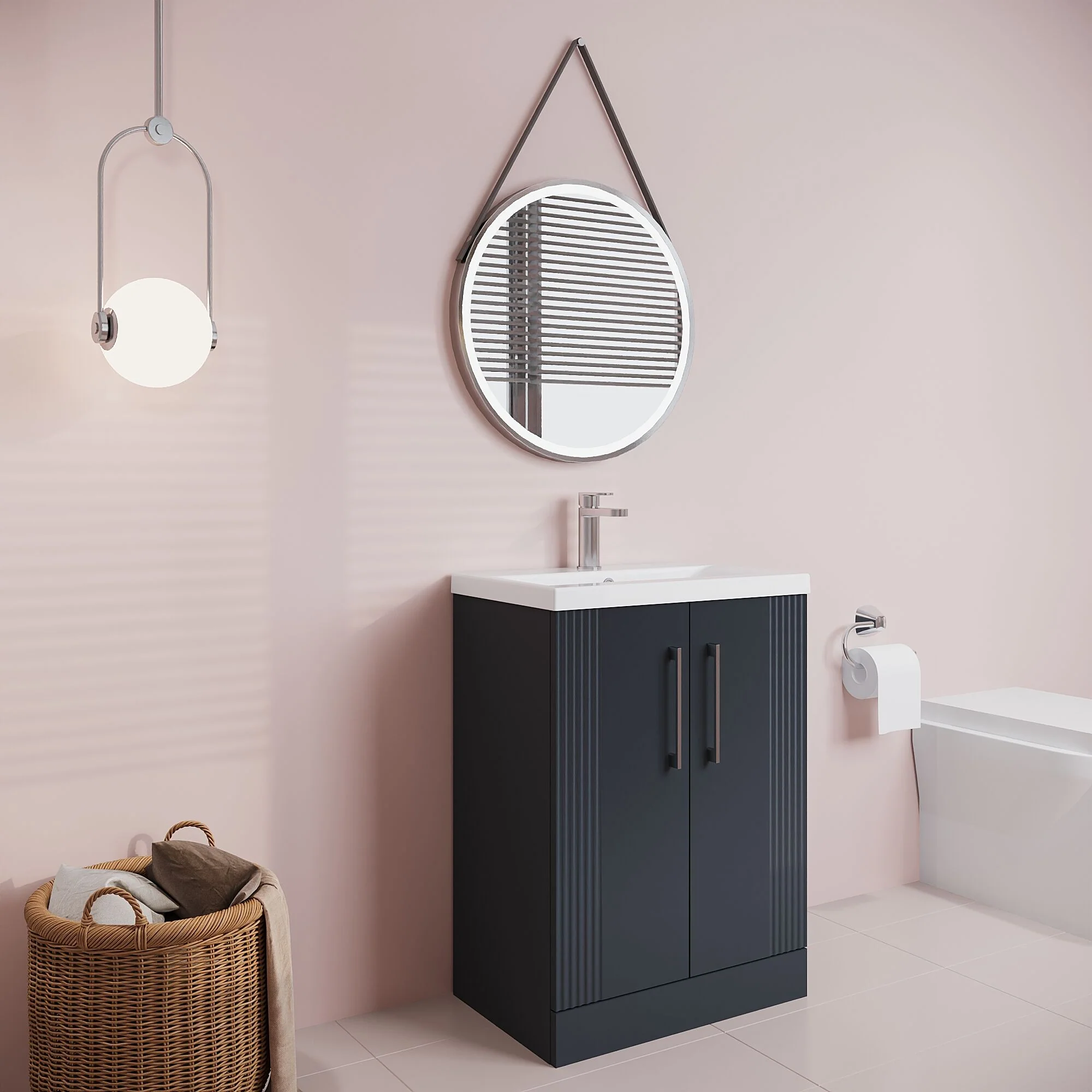 Belvide Partial Fluted 2 Door Floor Standing Vanity Unit with Mid-Edge 1 Tap Hole Ceramic Basin - Image 34