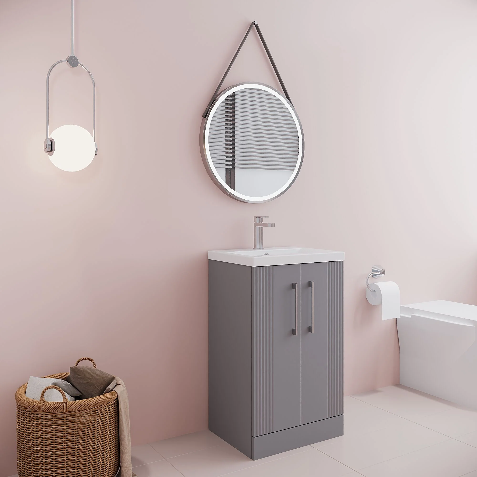 Belvide Partial Fluted 2 Door Floor Standing Vanity Unit with Mid-Edge 1 Tap Hole Ceramic Basin - Image 35