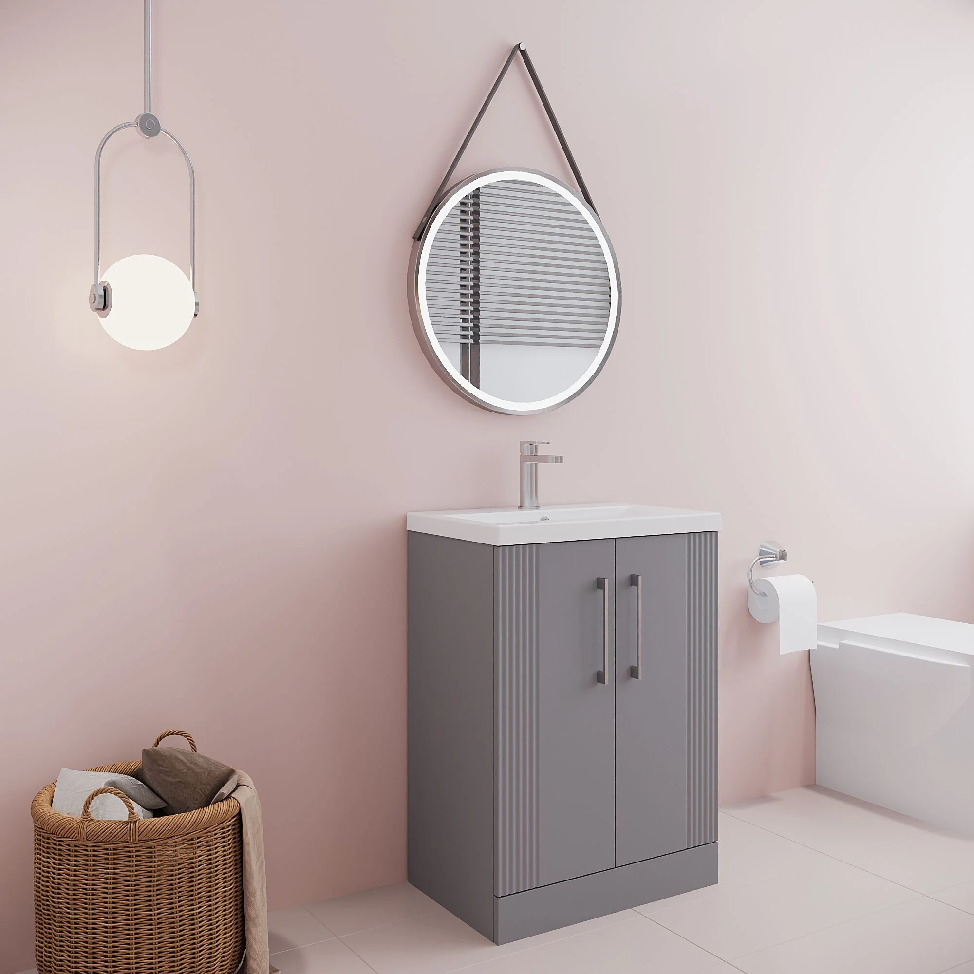 Belvide Partial Fluted 2 Door Floor Standing Vanity Unit with Mid-Edge 1 Tap Hole Ceramic Basin - Image 36