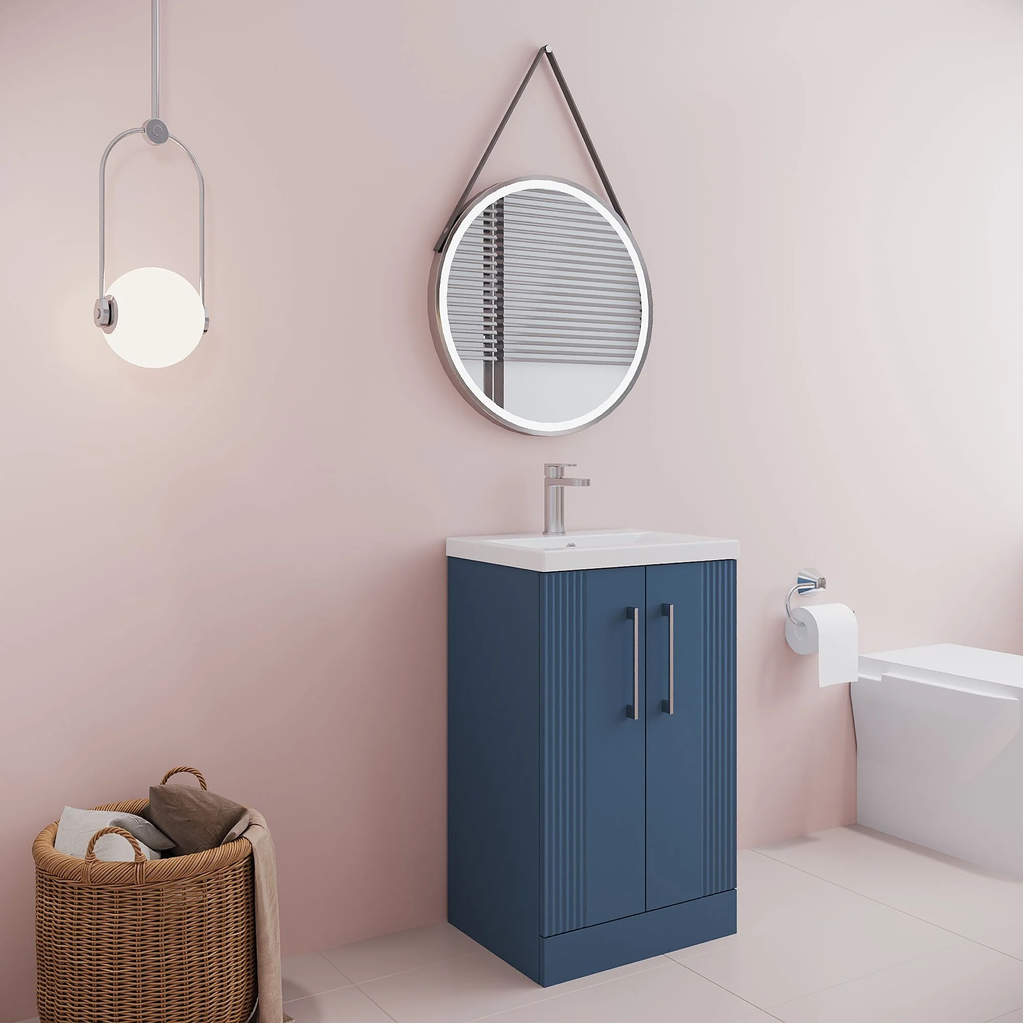 Belvide Partial Fluted 2 Door Floor Standing Vanity Unit with Mid-Edge 1 Tap Hole Ceramic Basin - Image 37