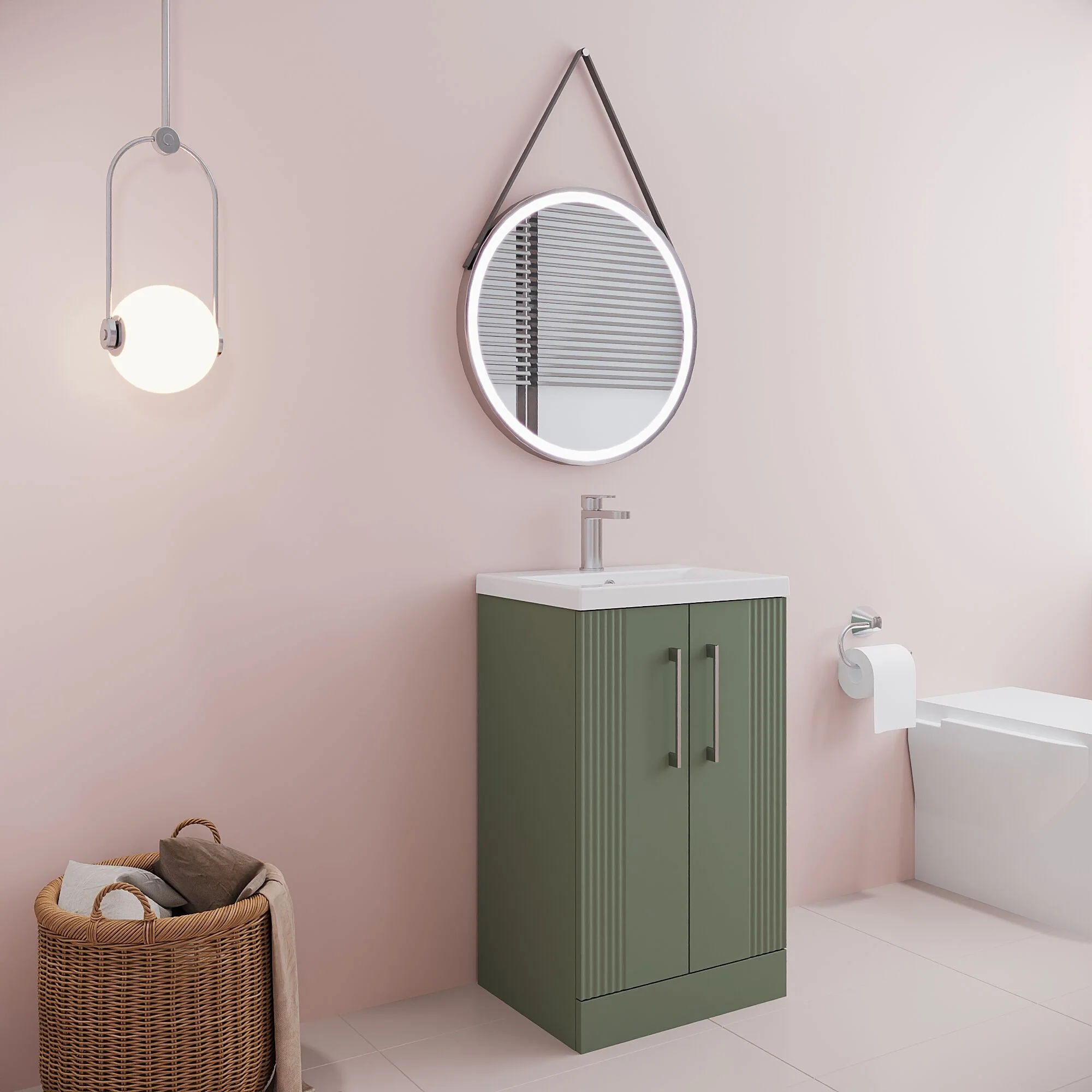 Belvide Partial Fluted 2 Door Floor Standing Vanity Unit with Mid-Edge 1 Tap Hole Ceramic Basin - Image 39