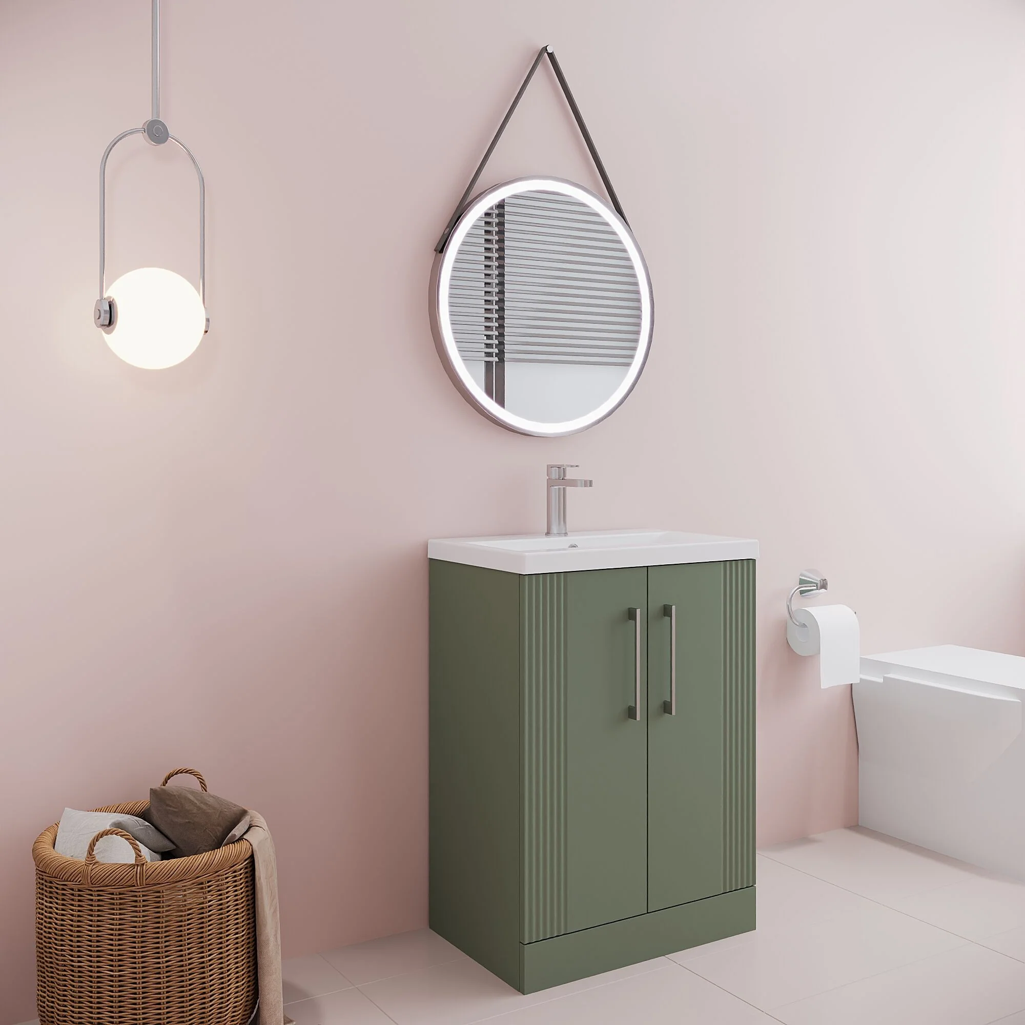 Belvide Partial Fluted 2 Door Floor Standing Vanity Unit with Mid-Edge 1 Tap Hole Ceramic Basin - Image 40