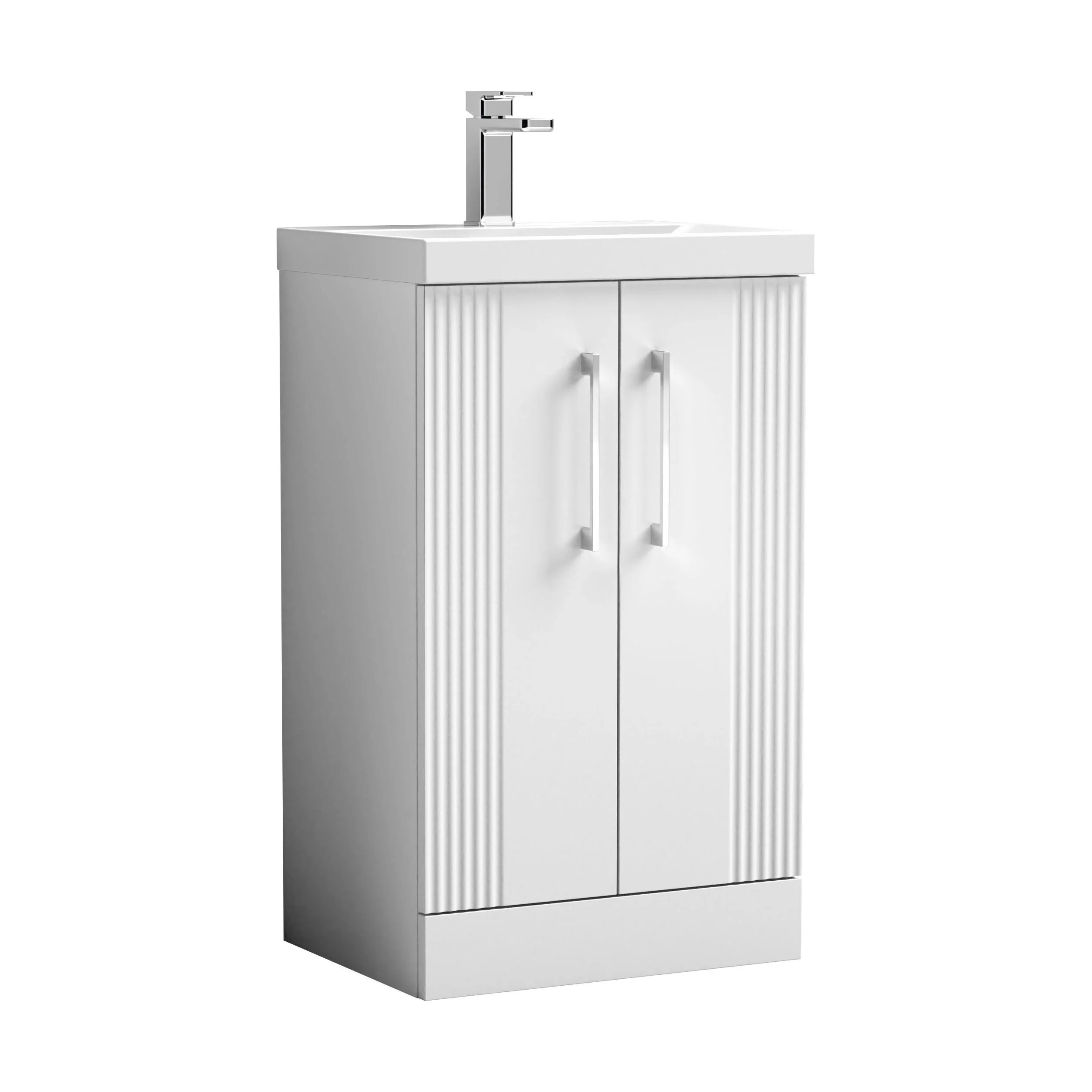 Belvide Partial Fluted 2 Door Floor Standing Vanity Unit with Mid-Edge 1 Tap Hole Ceramic Basin - Image 41