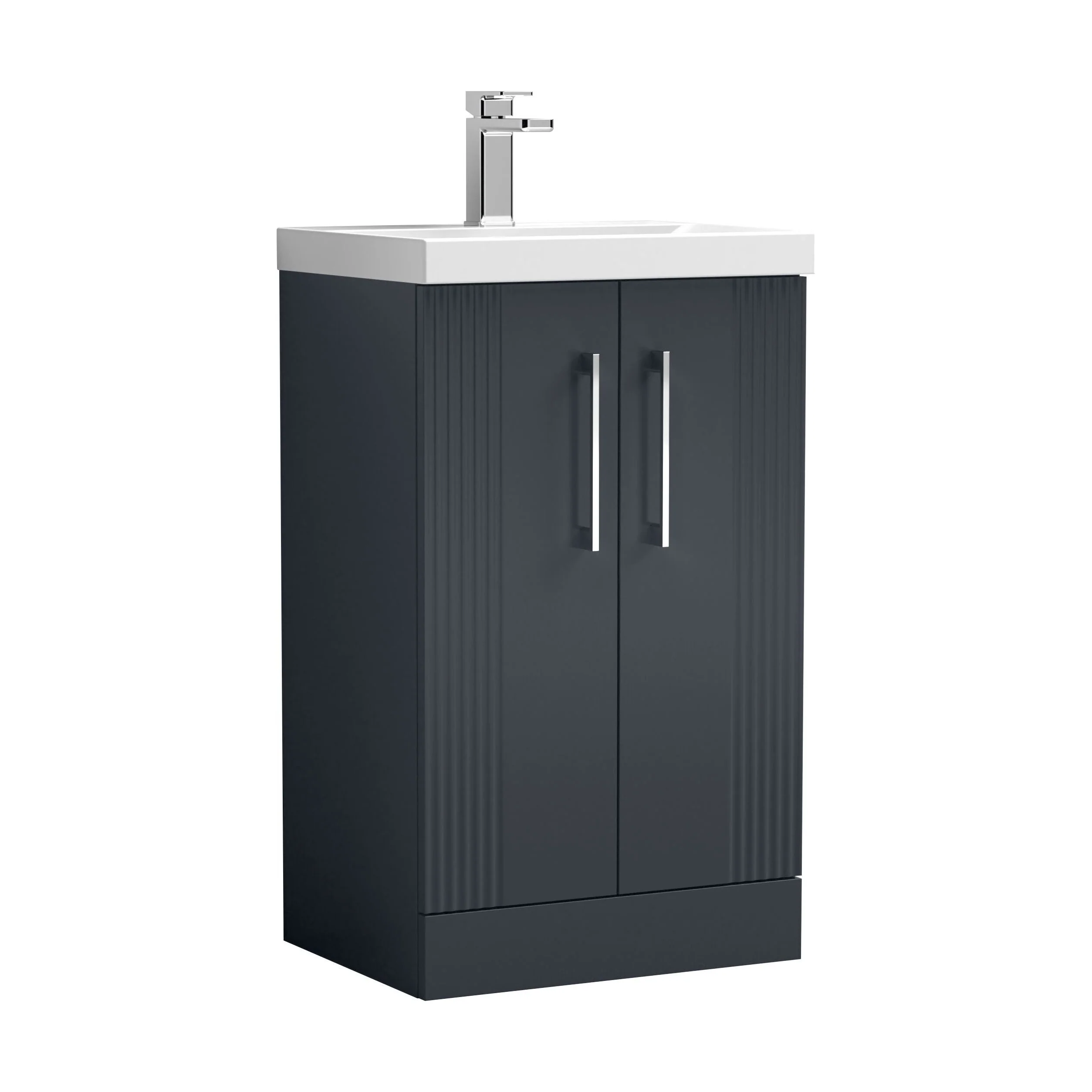 Belvide Partial Fluted 2 Door Floor Standing Vanity Unit with Mid-Edge 1 Tap Hole Ceramic Basin - Image 43