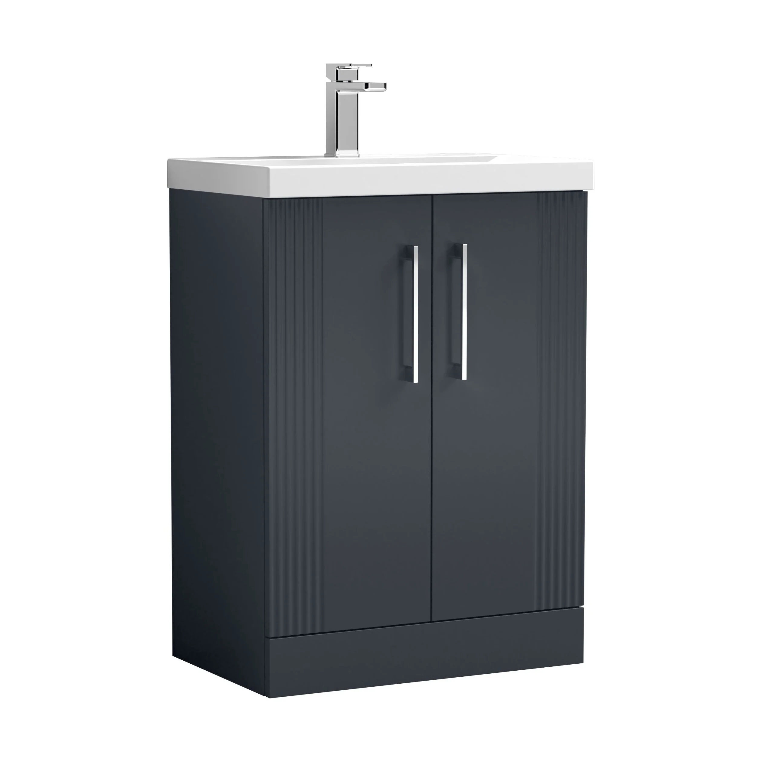 Belvide Partial Fluted 2 Door Floor Standing Vanity Unit with Mid-Edge 1 Tap Hole Ceramic Basin - Image 44