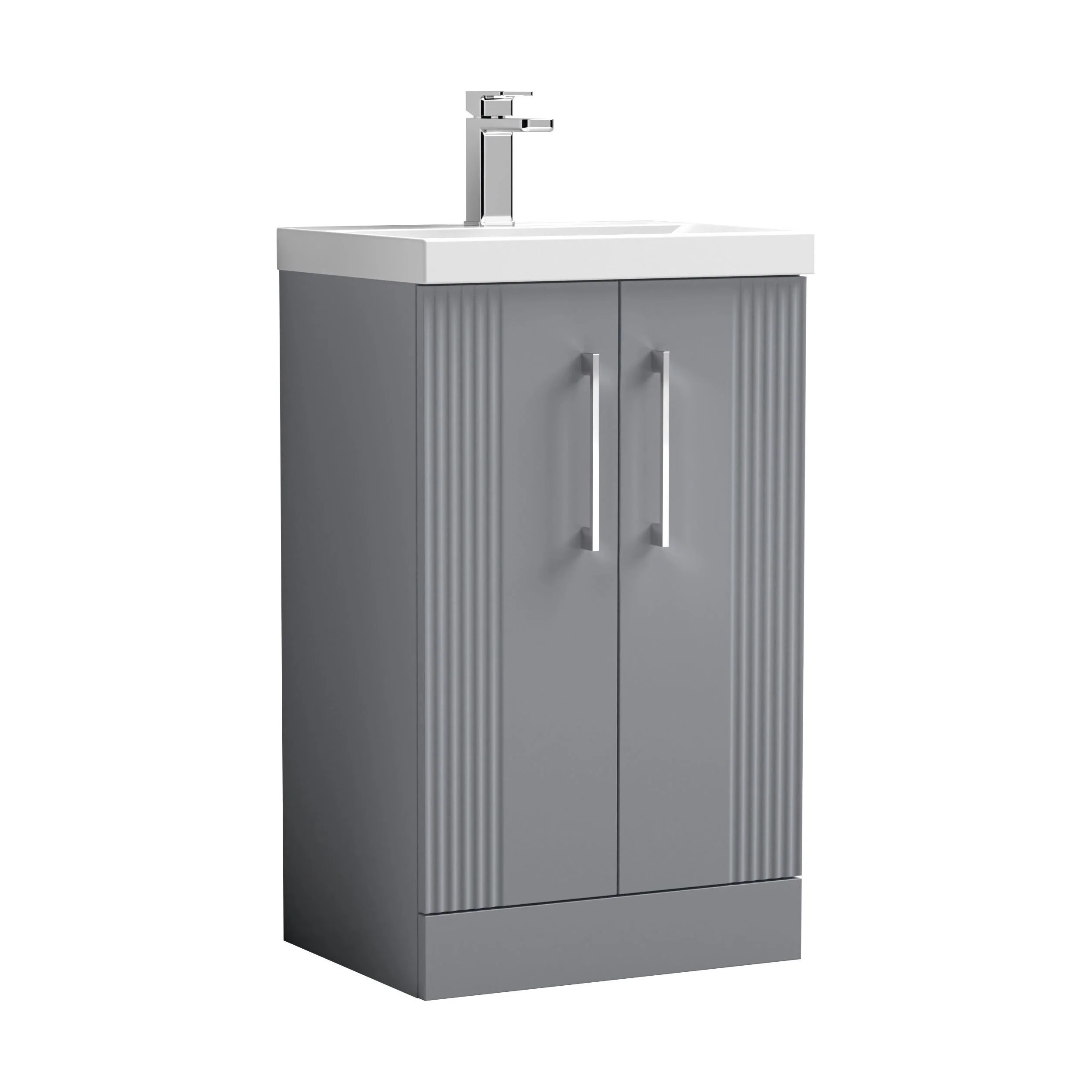 Belvide Partial Fluted 2 Door Floor Standing Vanity Unit with Mid-Edge 1 Tap Hole Ceramic Basin - Image 45