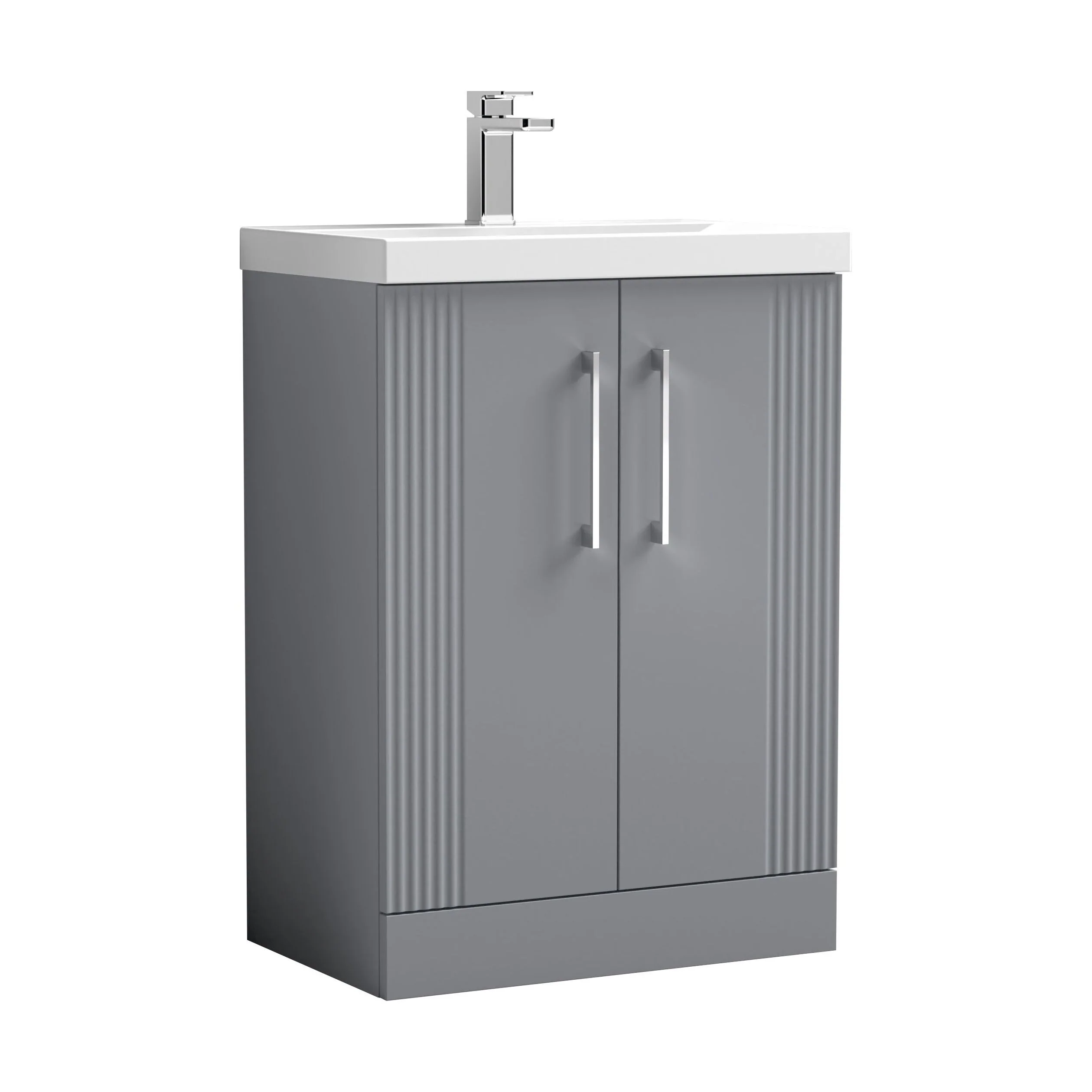 Belvide Partial Fluted 2 Door Floor Standing Vanity Unit with Mid-Edge 1 Tap Hole Ceramic Basin - Image 46