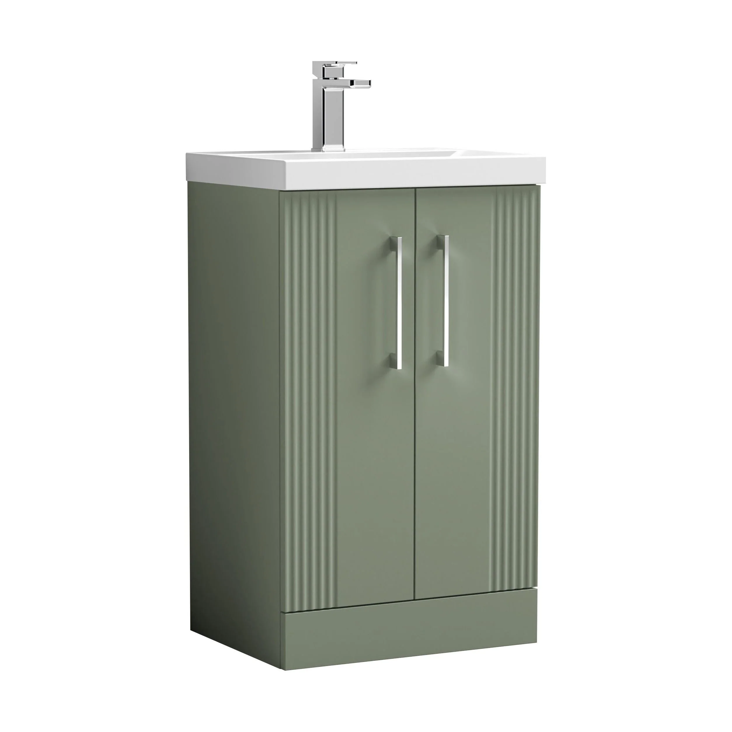 Belvide Partial Fluted 2 Door Floor Standing Vanity Unit with Mid-Edge 1 Tap Hole Ceramic Basin - Image 49