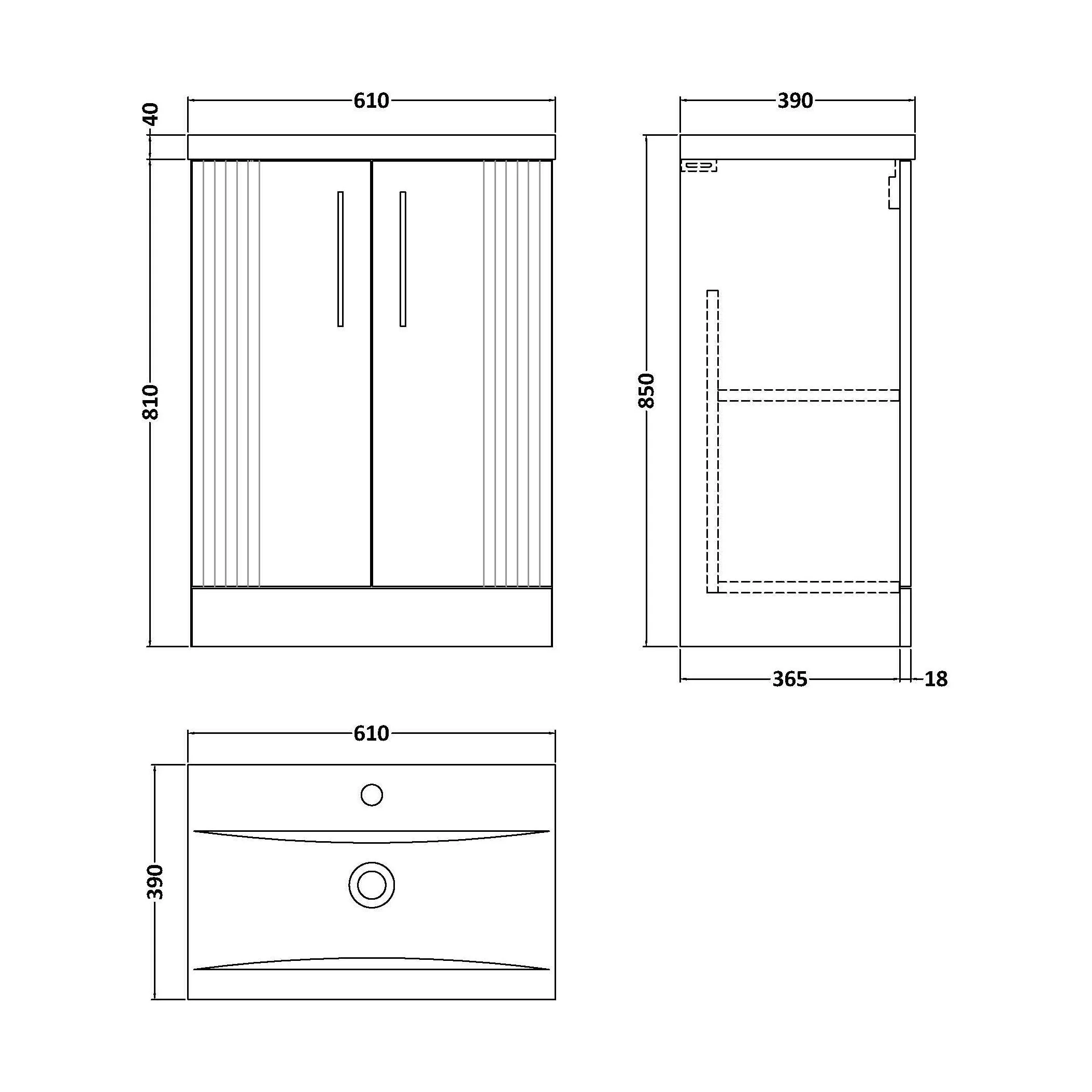 Belvide Partial Fluted 2 Door Floor Standing Vanity Unit with Mid-Edge 1 Tap Hole Ceramic Basin - Image 56