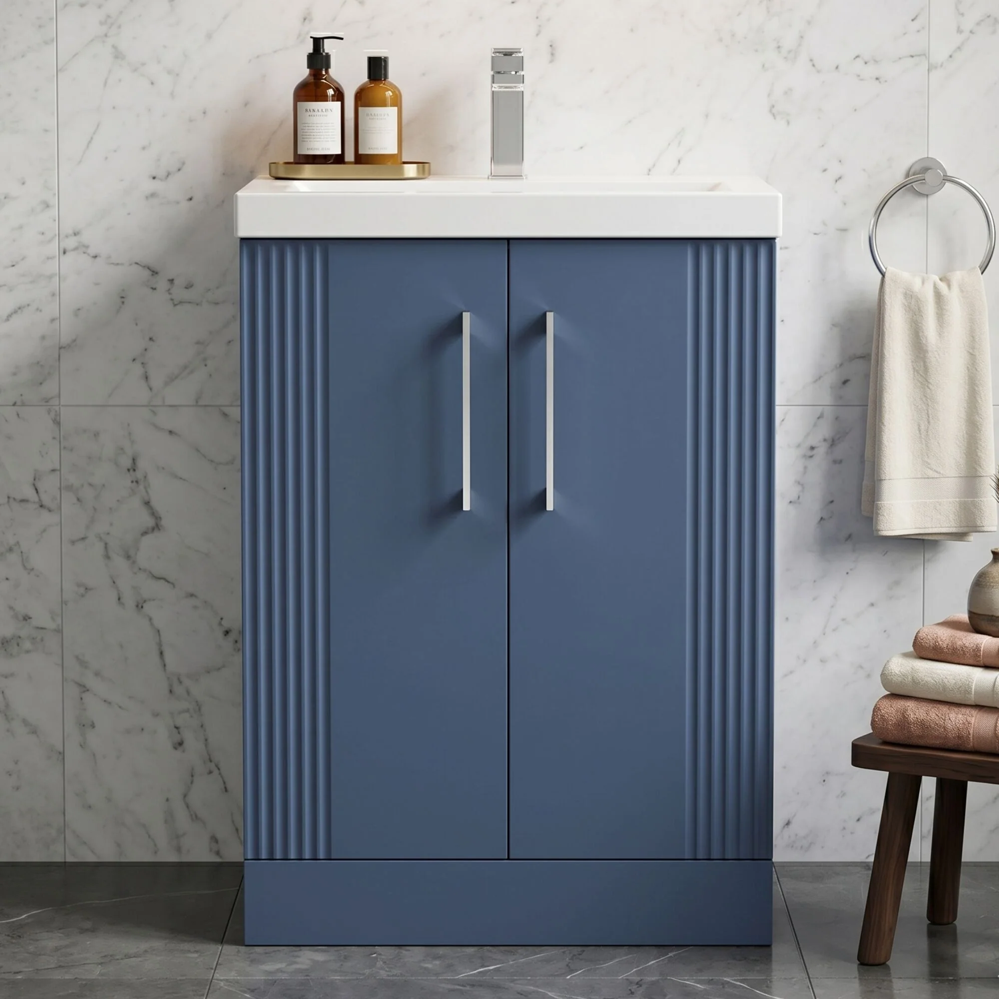 Belvide Partial Fluted 2 Door Floor Standing Vanity Unit with Mid-Edge 1 Tap Hole Ceramic Basin - Image 8