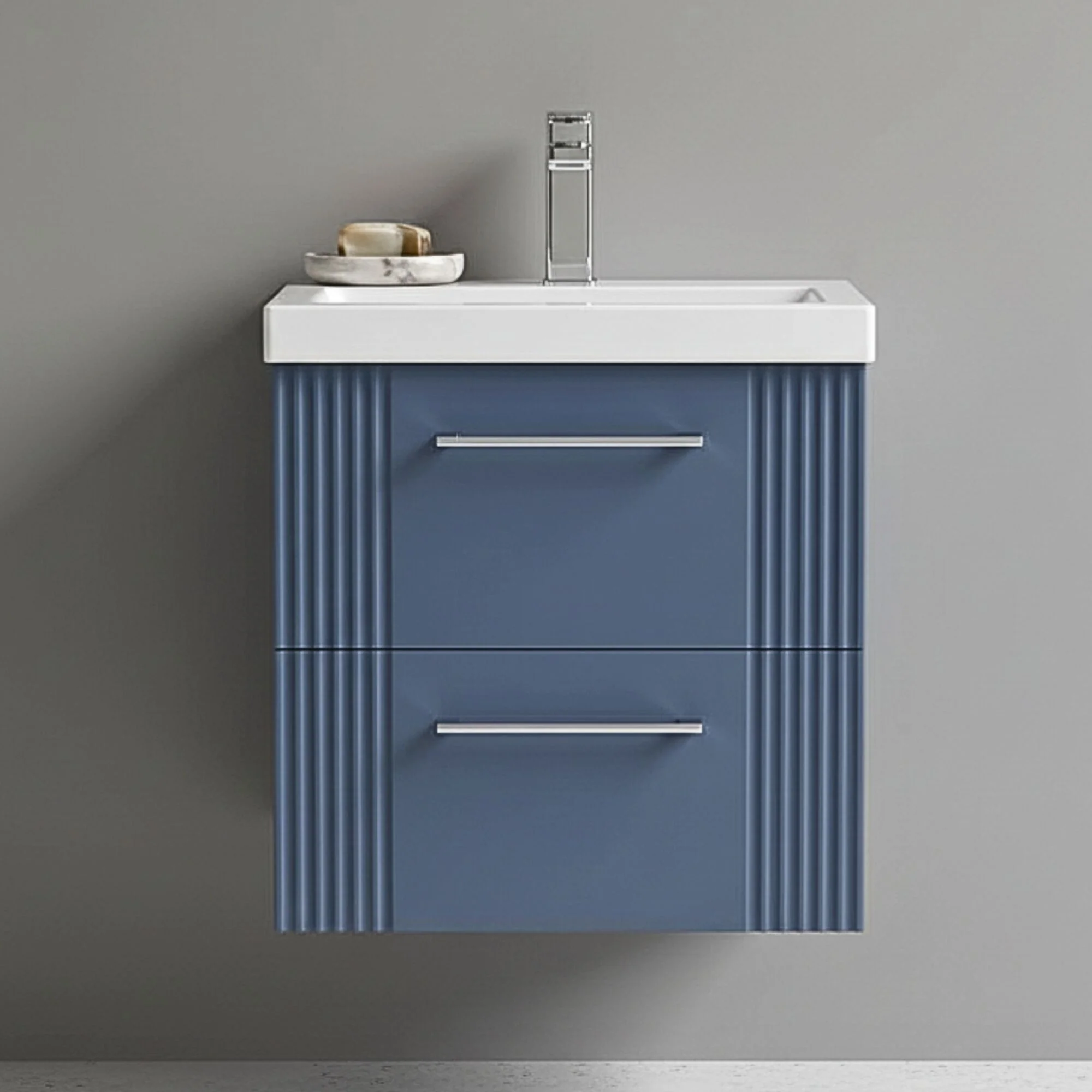 Belvide Partial Fluted 2 Drawer Wall Hung Vanity Unit with Mid-Edge 1 Tap Hole Ceramic Basin - Image 10