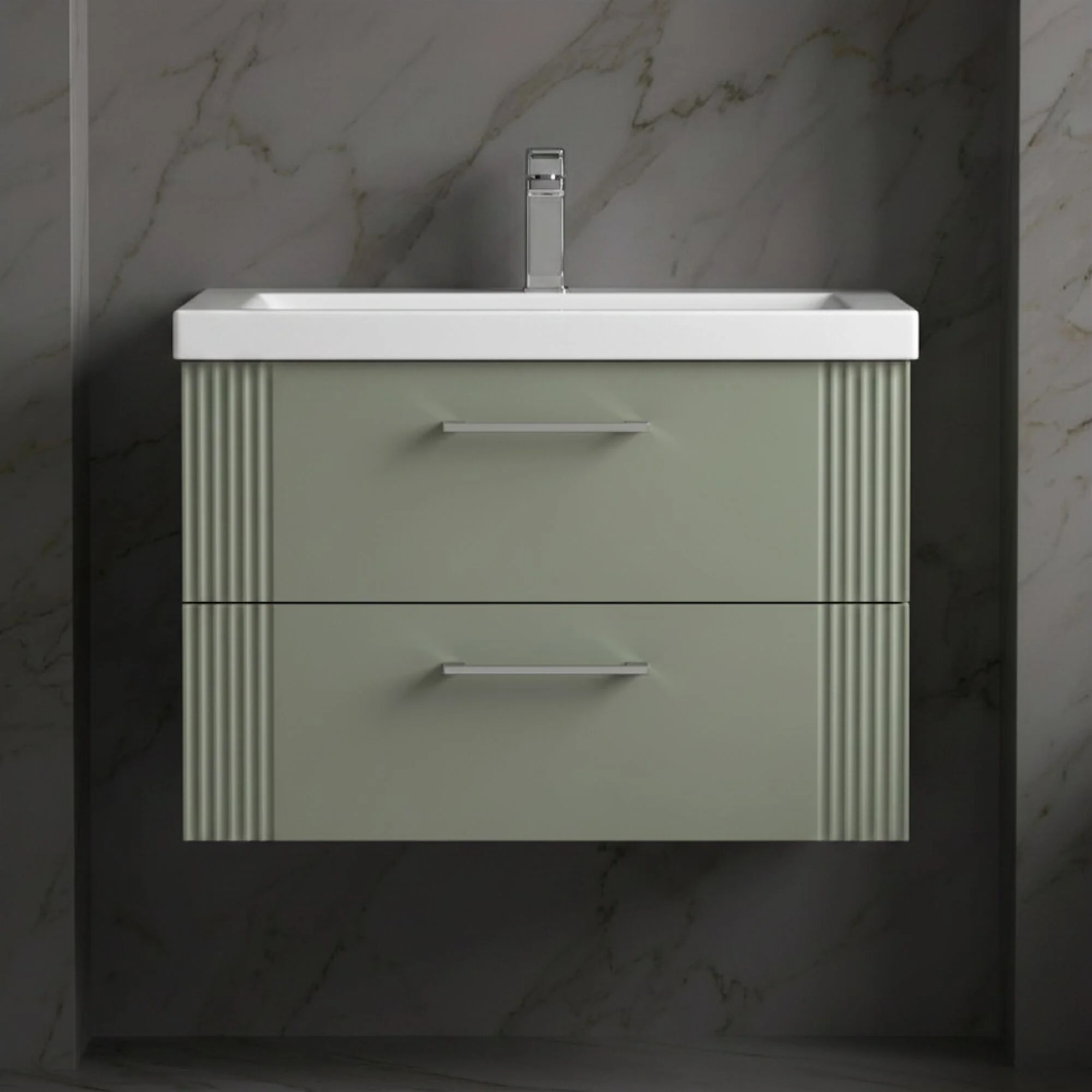 Belvide Partial Fluted 2 Drawer Wall Hung Vanity Unit with Mid-Edge 1 Tap Hole Ceramic Basin - Image 15