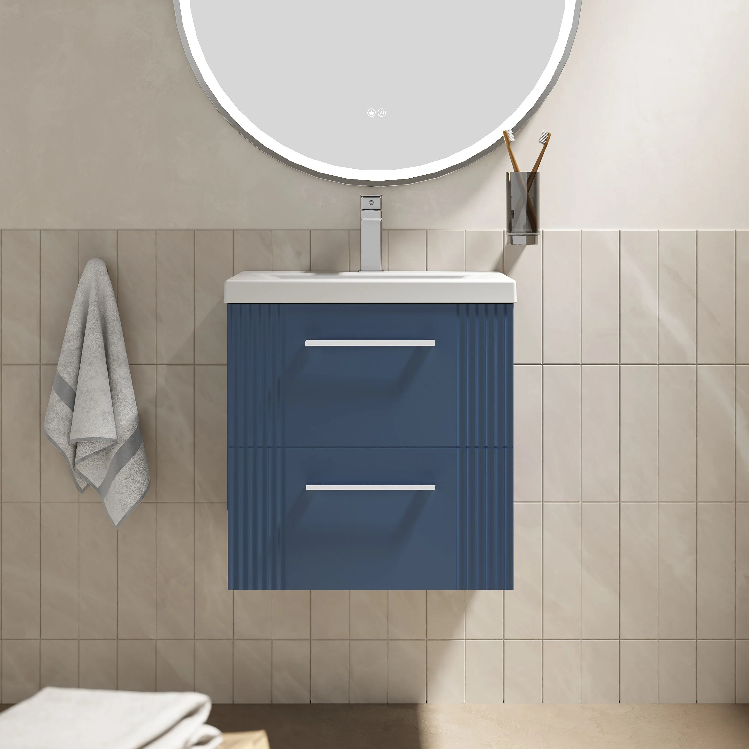Belvide Partial Fluted 2 Drawer Wall Hung Vanity Unit with Mid-Edge 1 Tap Hole Ceramic Basin - Image 25
