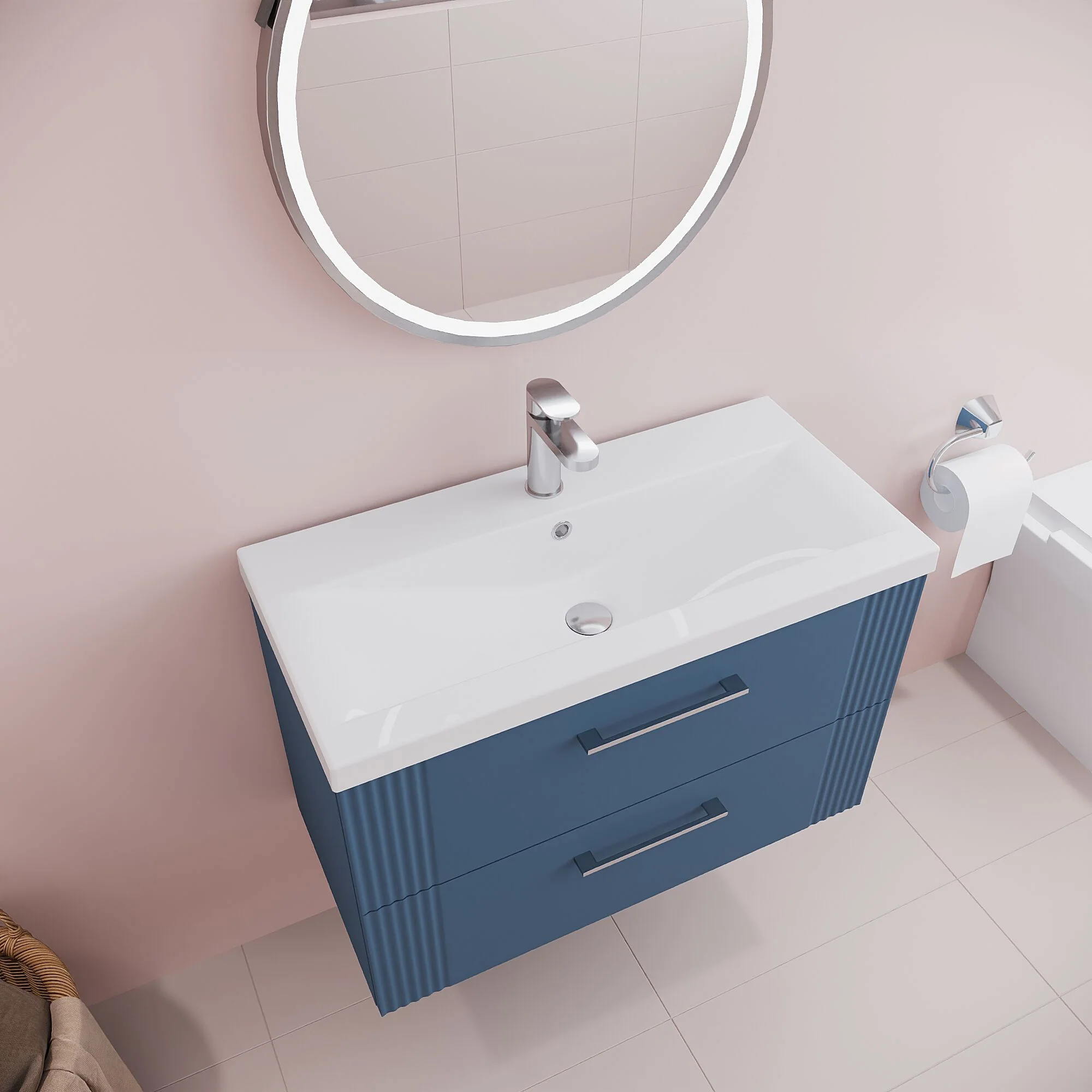 Belvide Partial Fluted 2 Drawer Wall Hung Vanity Unit with Mid-Edge 1 Tap Hole Ceramic Basin - Image 42