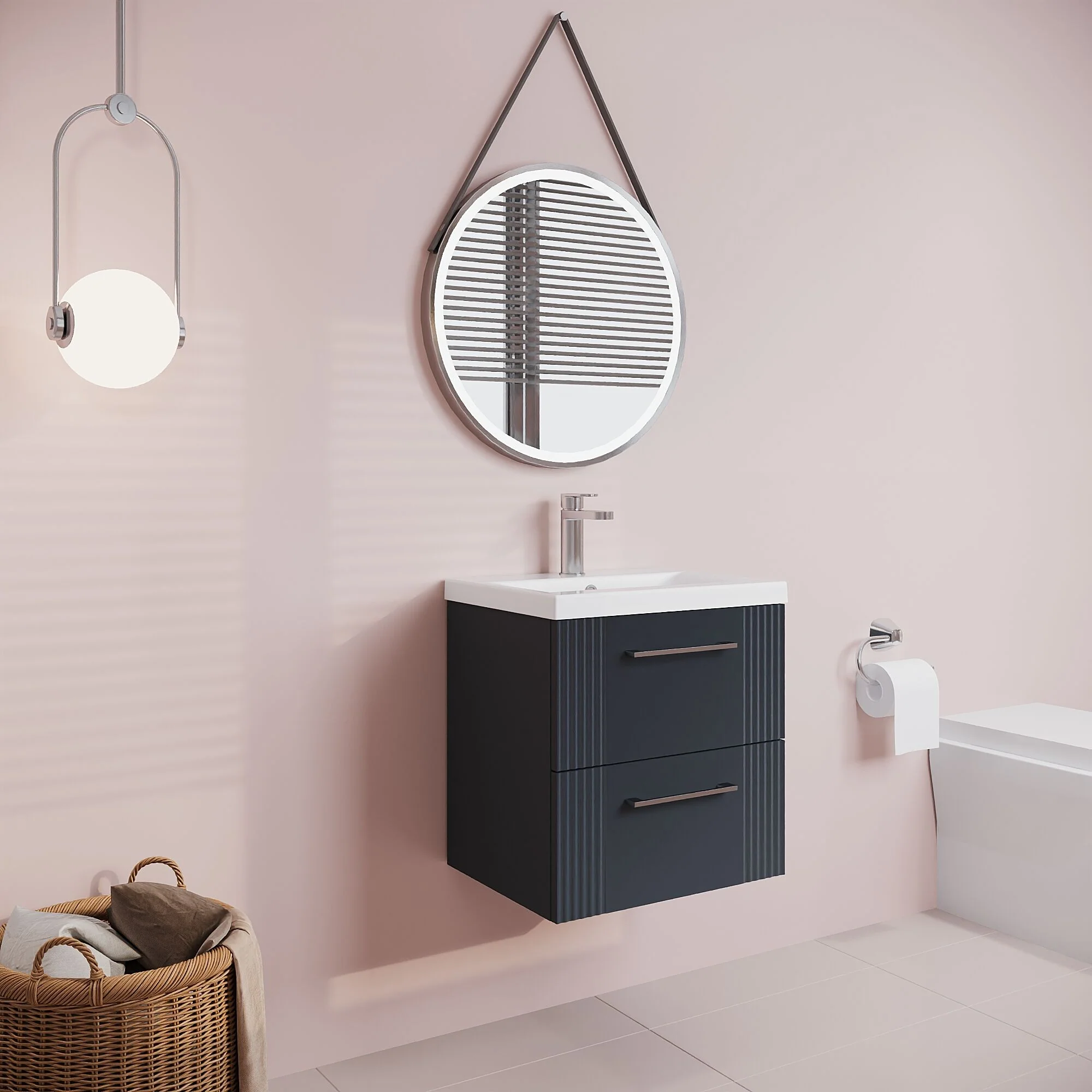 Belvide Partial Fluted 2 Drawer Wall Hung Vanity Unit with Mid-Edge 1 Tap Hole Ceramic Basin - Image 46