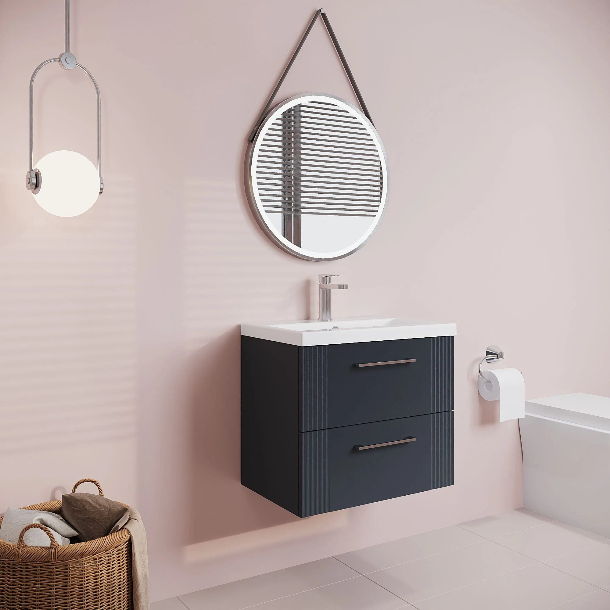 Belvide Partial Fluted 2 Drawer Wall Hung Vanity Unit with Mid-Edge 1 Tap Hole Ceramic Basin - Image 47