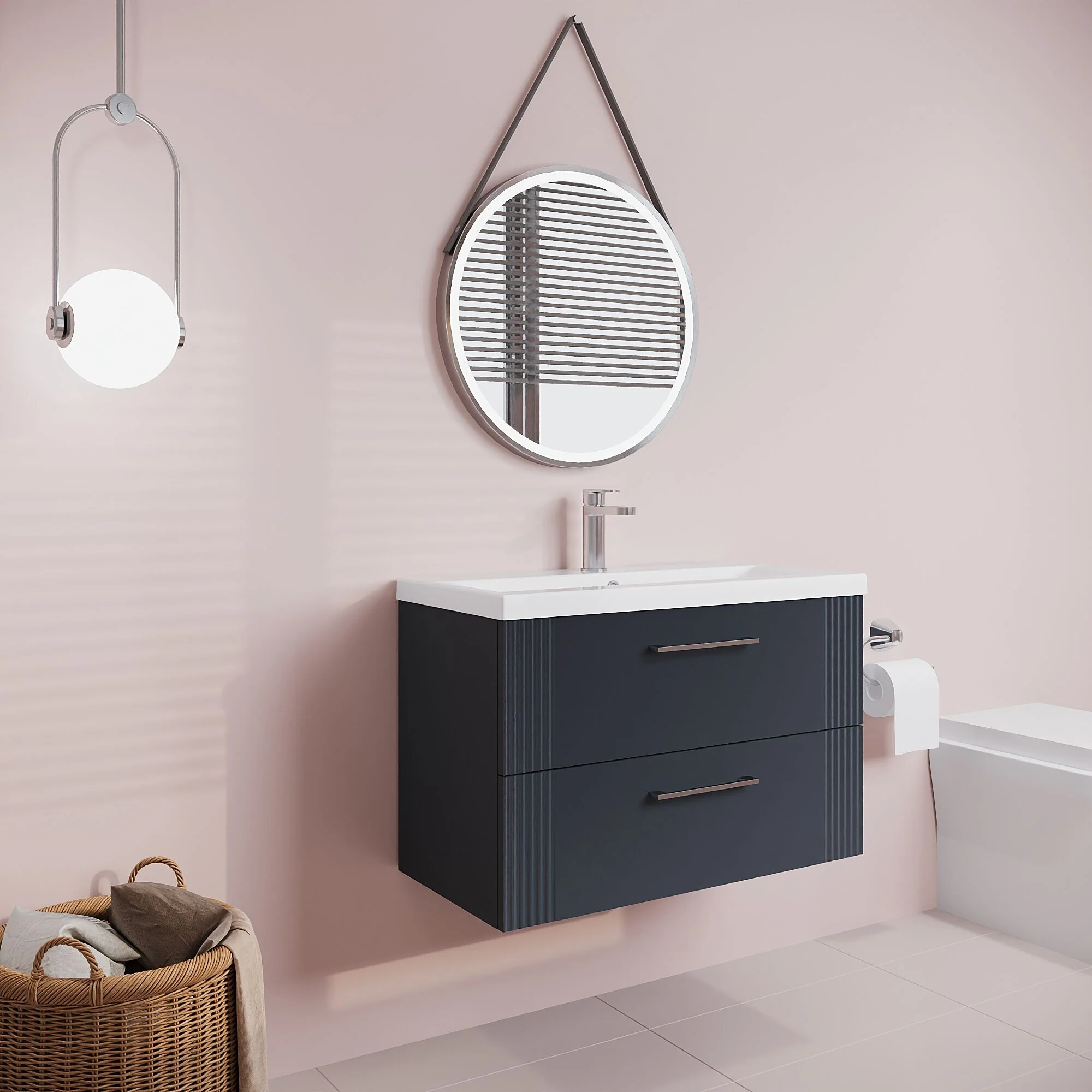 Belvide Partial Fluted 2 Drawer Wall Hung Vanity Unit with Mid-Edge 1 Tap Hole Ceramic Basin - Image 48
