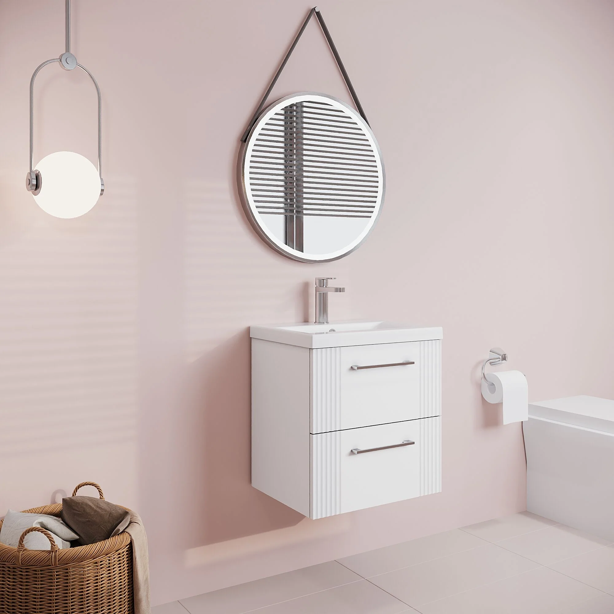 Belvide Partial Fluted 2 Drawer Wall Hung Vanity Unit with Mid-Edge 1 Tap Hole Ceramic Basin - Image 49