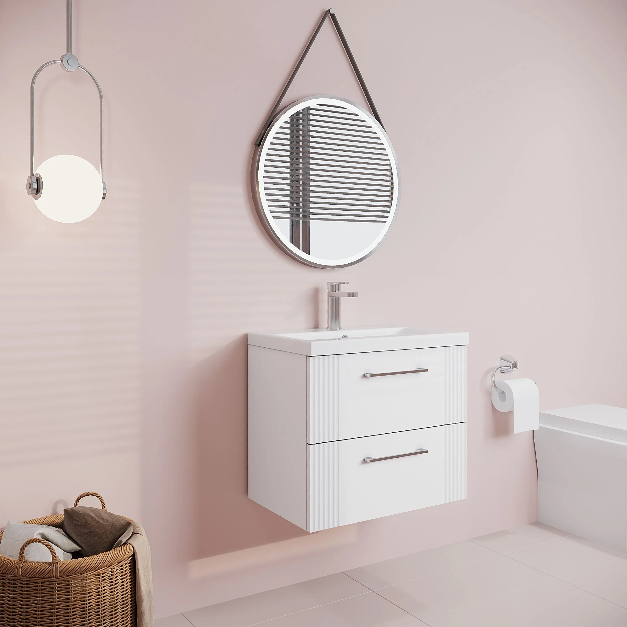 Belvide Partial Fluted 2 Drawer Wall Hung Vanity Unit with Mid-Edge 1 Tap Hole Ceramic Basin - Image 50
