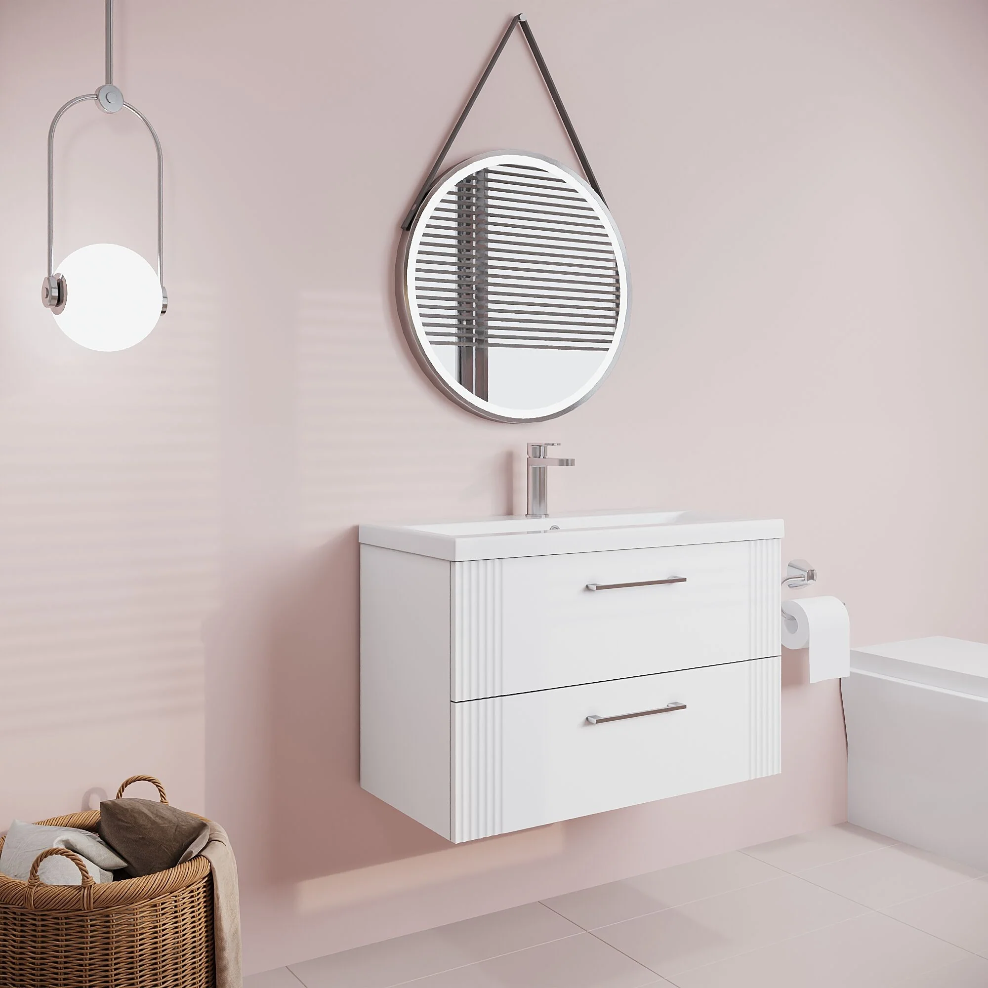 Belvide Partial Fluted 2 Drawer Wall Hung Vanity Unit with Mid-Edge 1 Tap Hole Ceramic Basin - Image 51