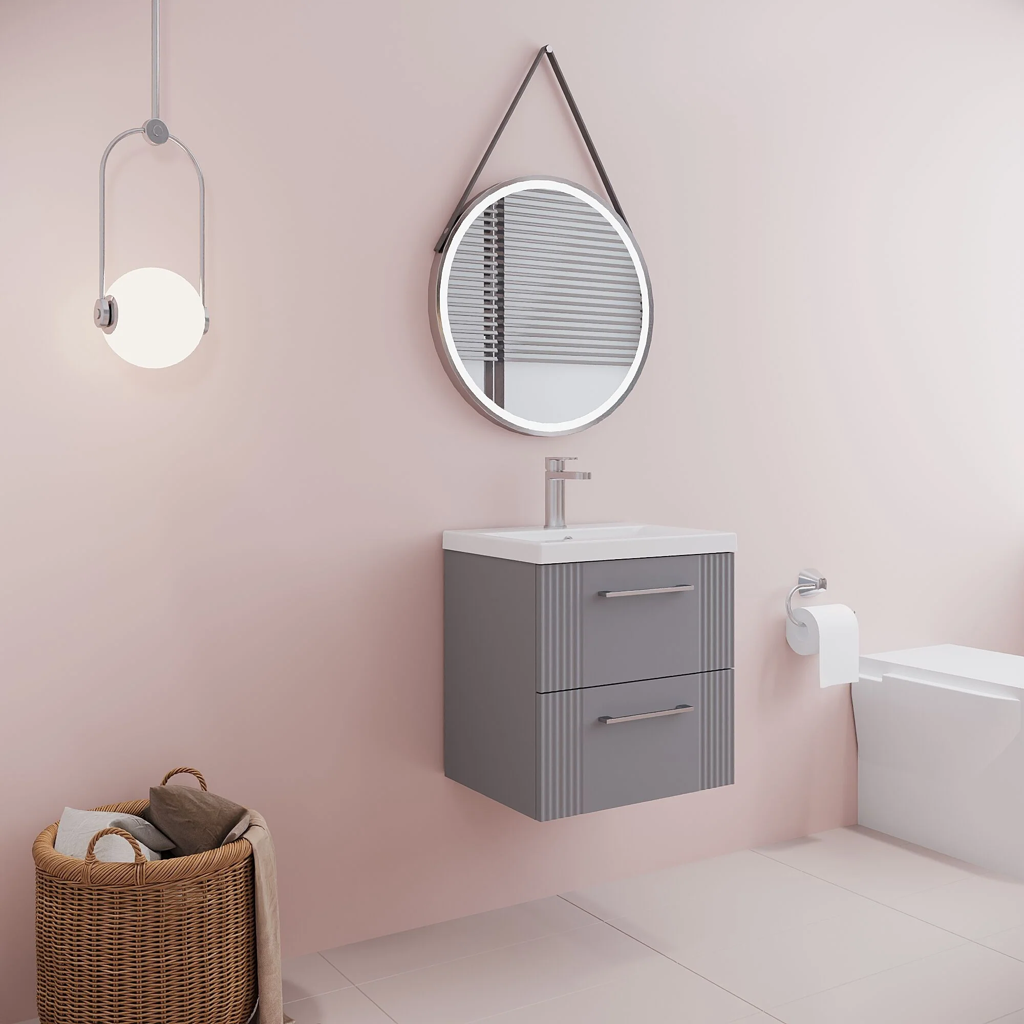 Belvide Partial Fluted 2 Drawer Wall Hung Vanity Unit with Mid-Edge 1 Tap Hole Ceramic Basin - Image 52