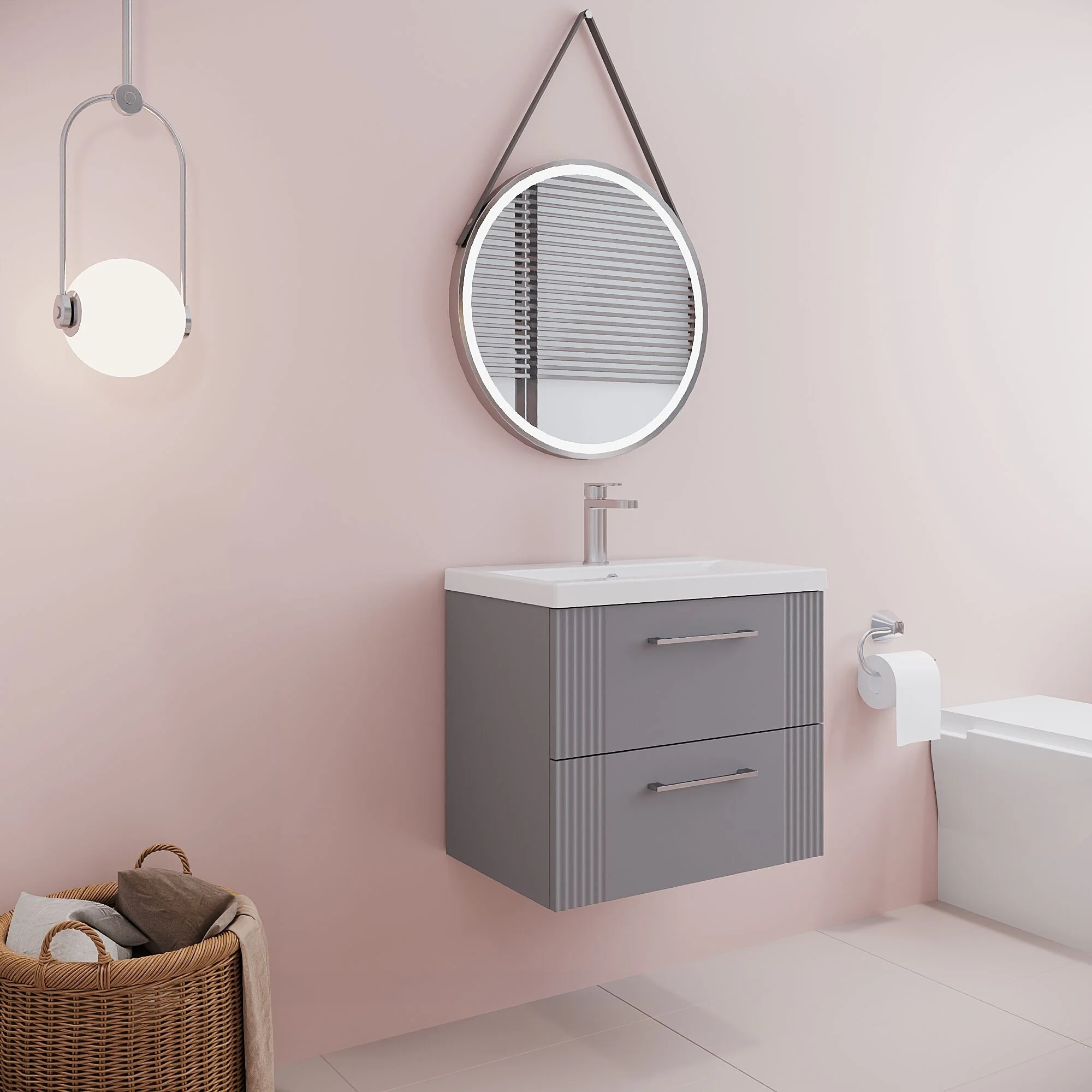 Belvide Partial Fluted 2 Drawer Wall Hung Vanity Unit with Mid-Edge 1 Tap Hole Ceramic Basin - Image 53