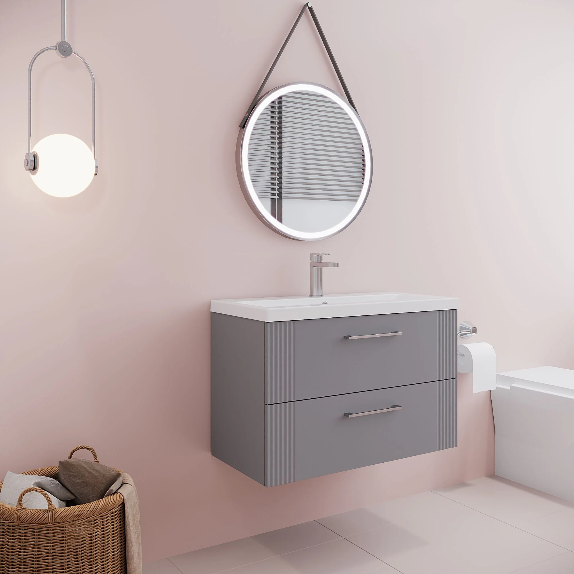 Belvide Partial Fluted 2 Drawer Wall Hung Vanity Unit with Mid-Edge 1 Tap Hole Ceramic Basin - Image 54