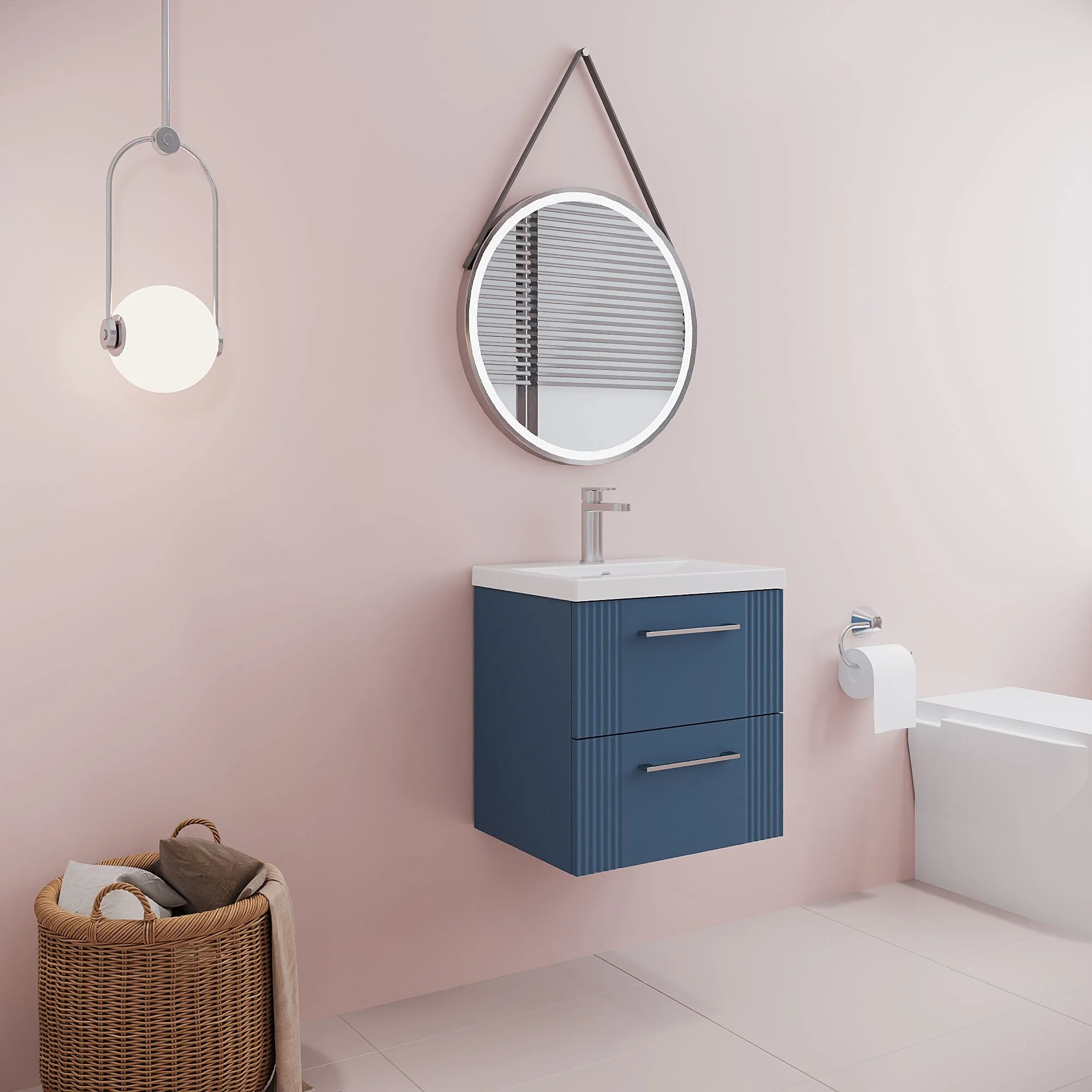 Belvide Partial Fluted 2 Drawer Wall Hung Vanity Unit with Mid-Edge 1 Tap Hole Ceramic Basin - Image 55